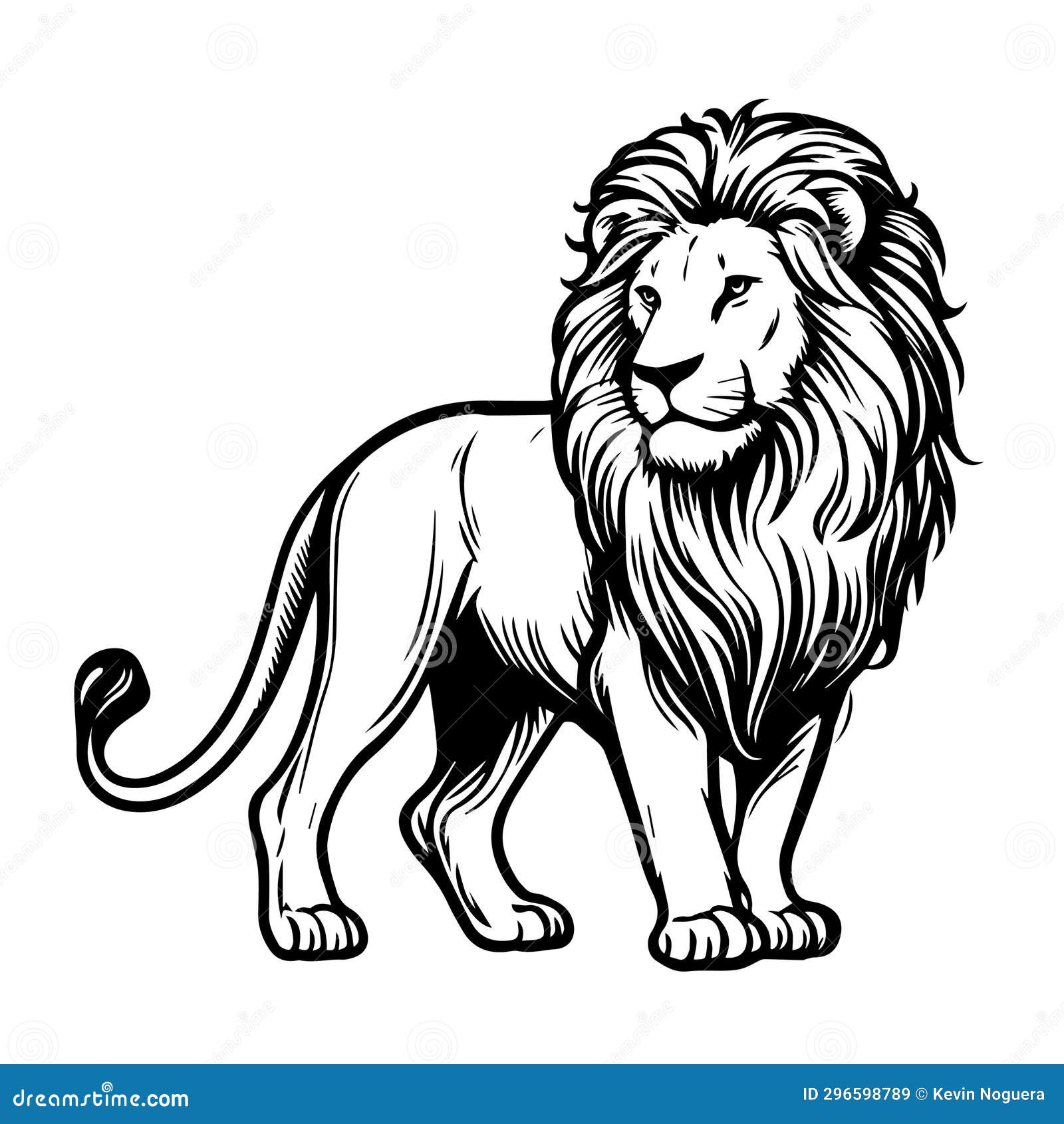 Lion for Coloring, Black and White Outline, Animal Illustration for ...