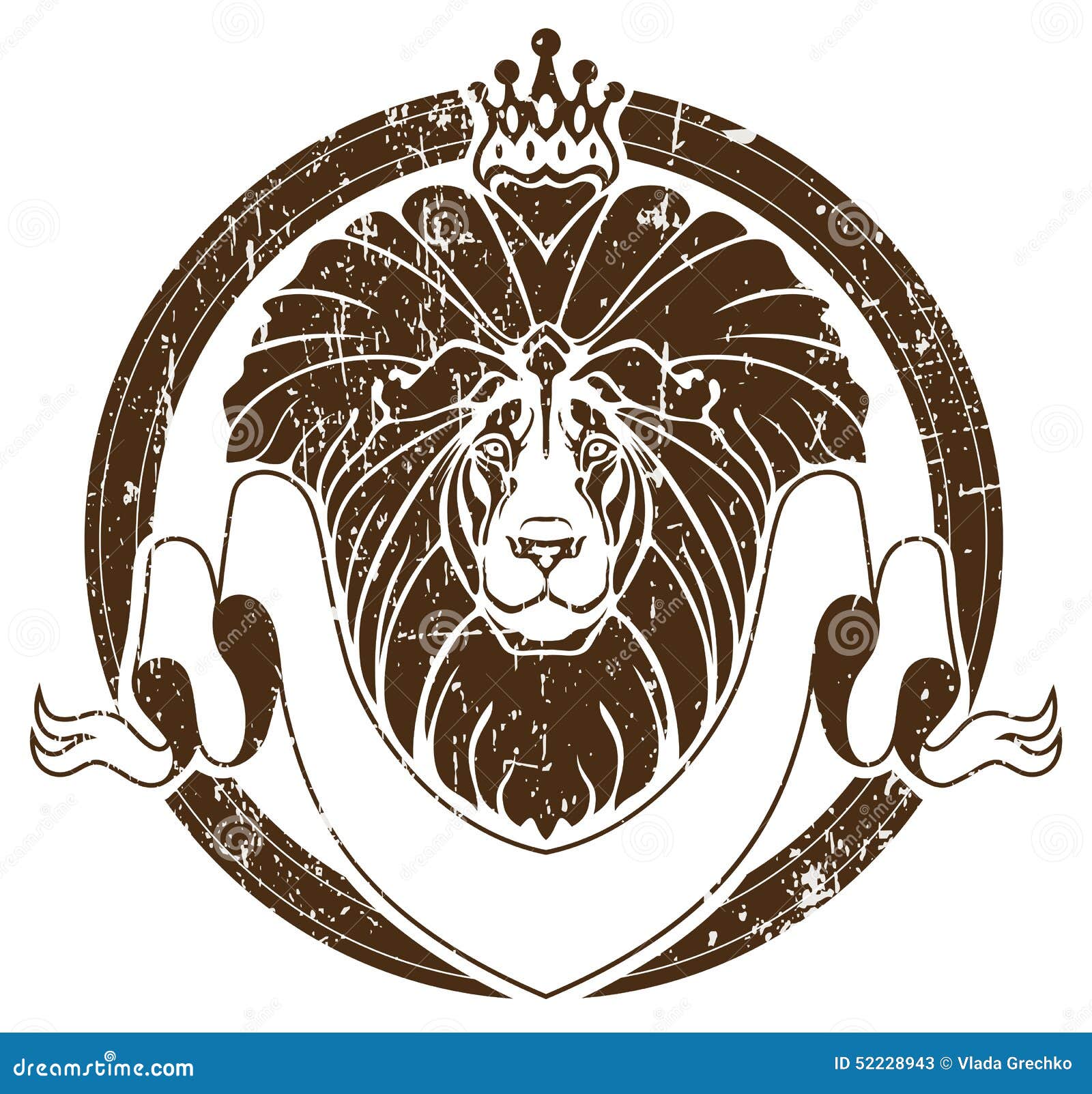 Lion with crown as emblem stock illustration. Illustration of shield