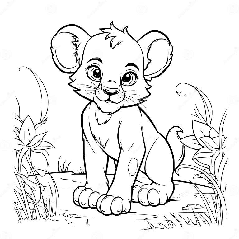 Lion Cub Coloring Page Drawing for Kids Stock Vector - Illustration of