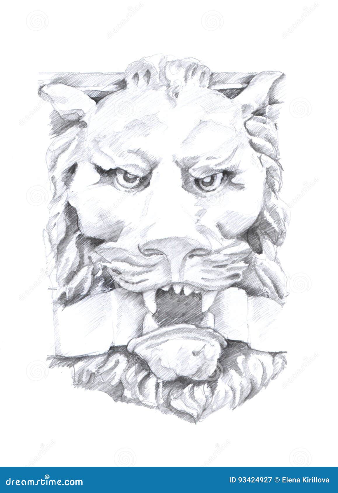 A Lion Drawing, Sculpture Sketch, Original Drawing on Paper Stock
