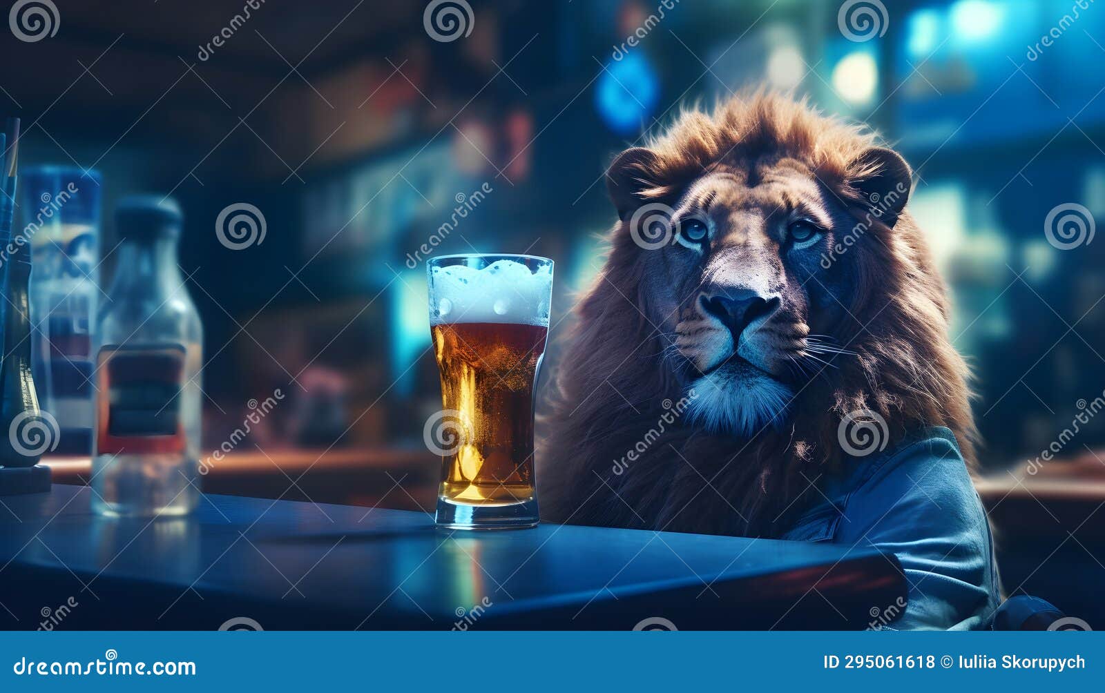 Lion with a Drink Sitting at the Bar Stock Illustration Illustration