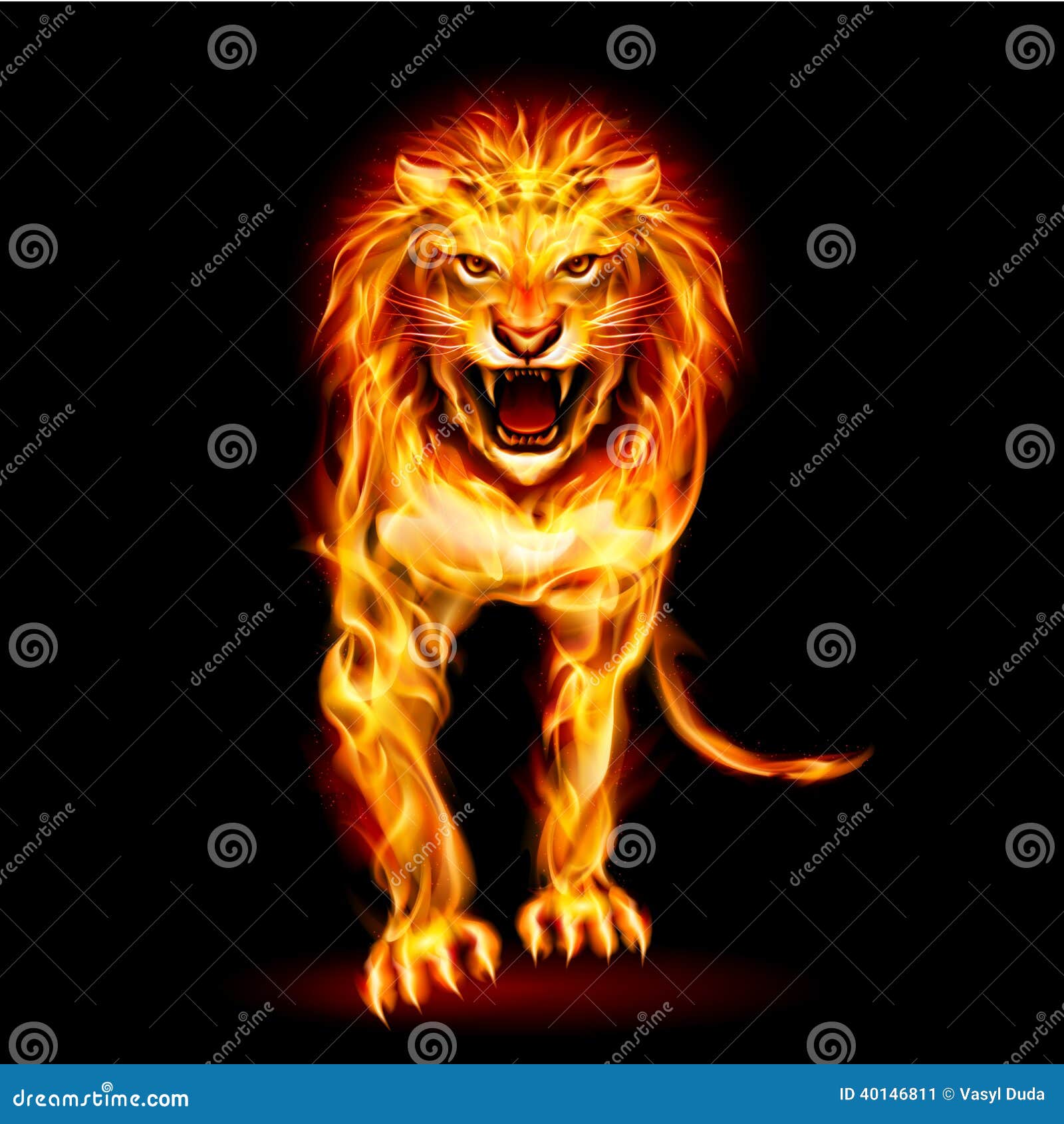 Illustration de lion du feu sur le fond noir