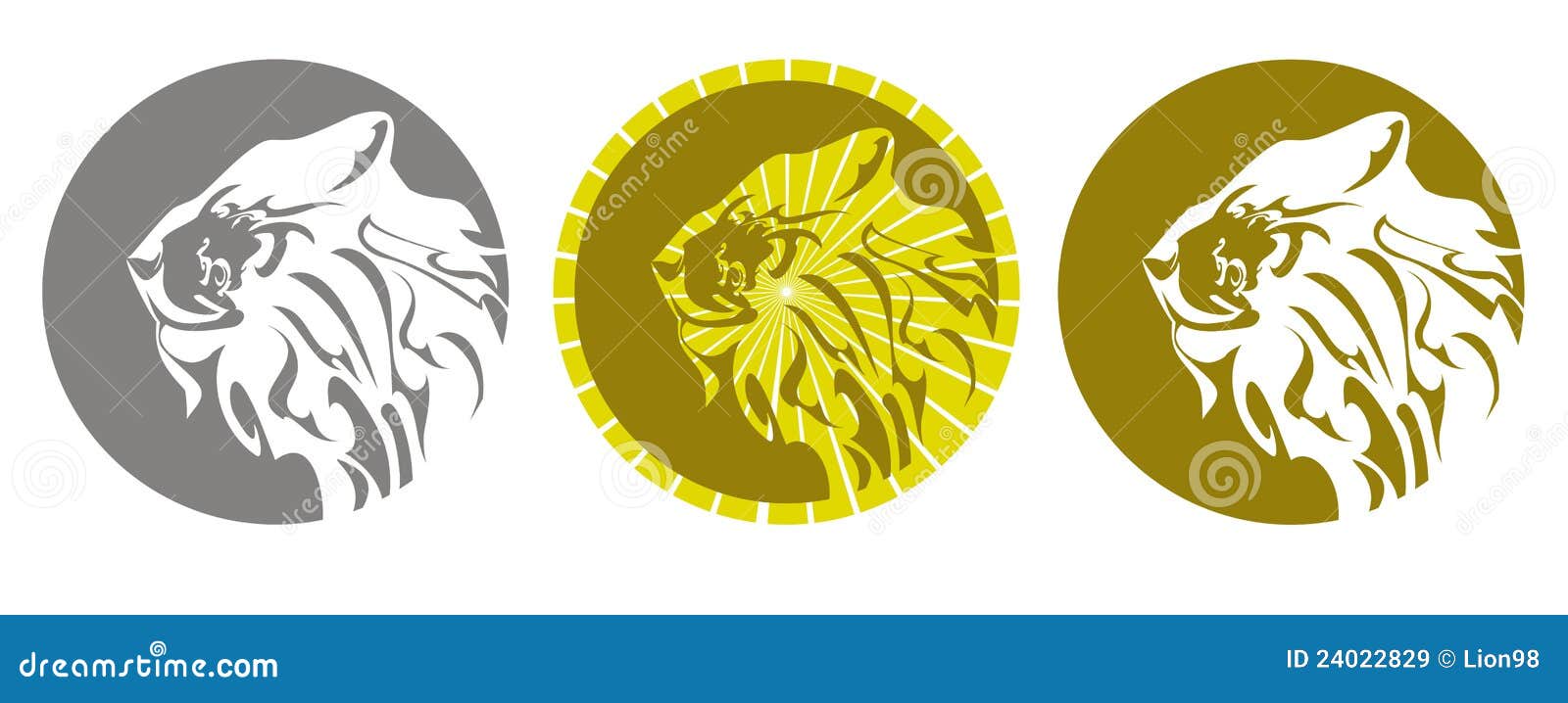 Lion Emblem. Three Variants Stock Vector Illustration of line, curl