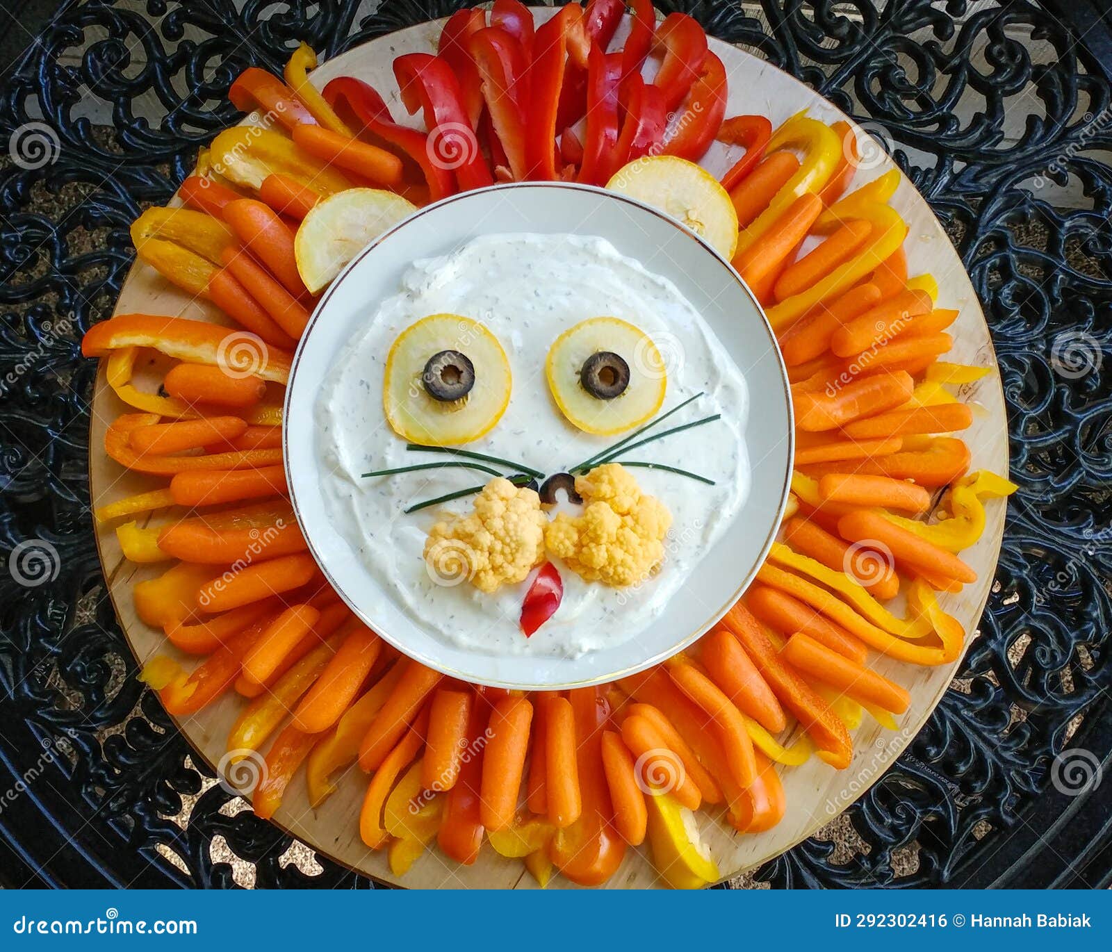 Lion Food Art with Vegetables and Dip Stock Photo - Image of peppers