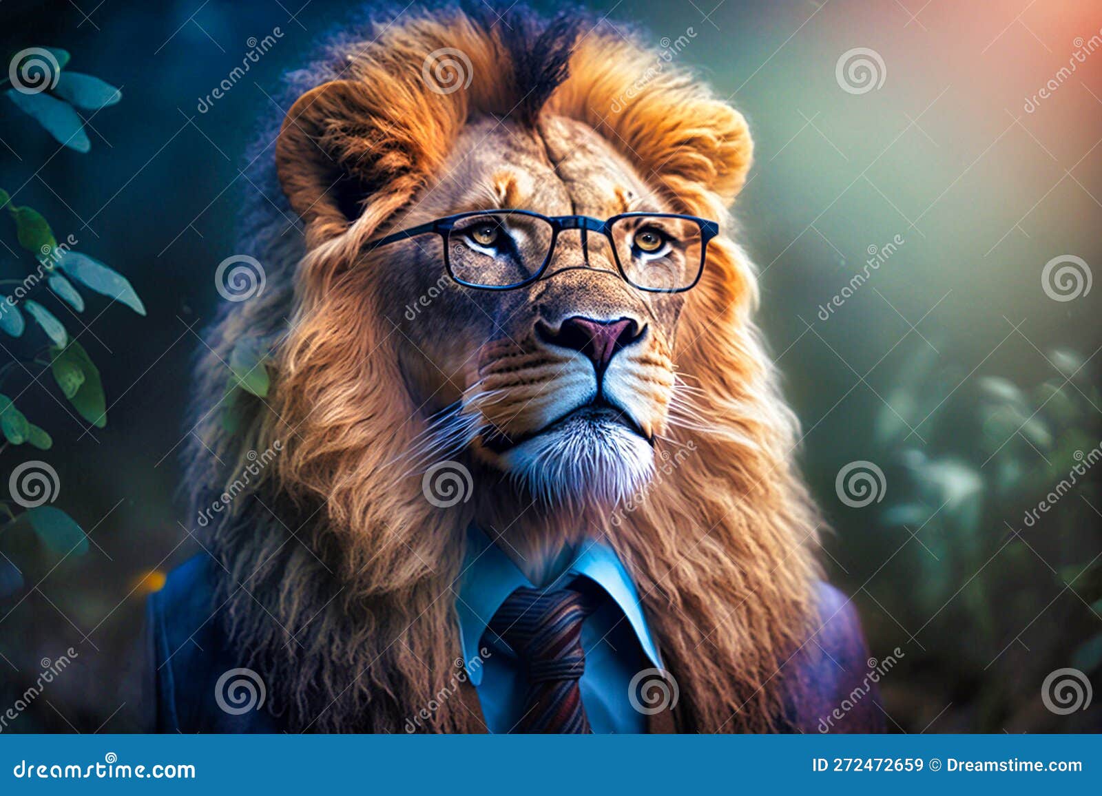 A Lion in Glasses and a Suit with a Tie, Generative AI Stock ...