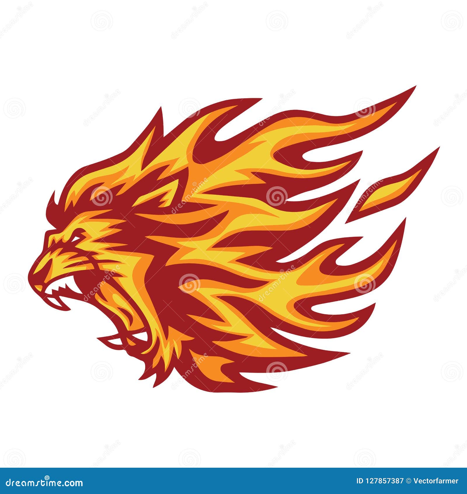 Lion Head Flaming Fire Vector Illustration Logo Stock Vector