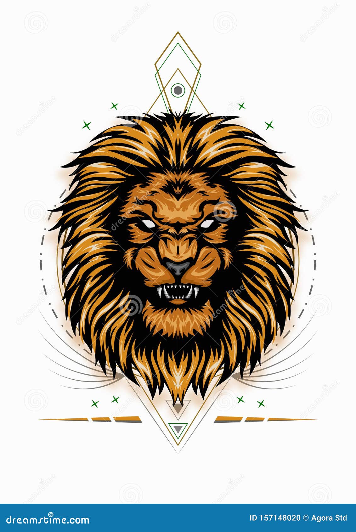 Lion Head Illustration Full Color On White Background For T Shirt Design  Stock Illustration - Illustration Of King, Acrylic: 157148020