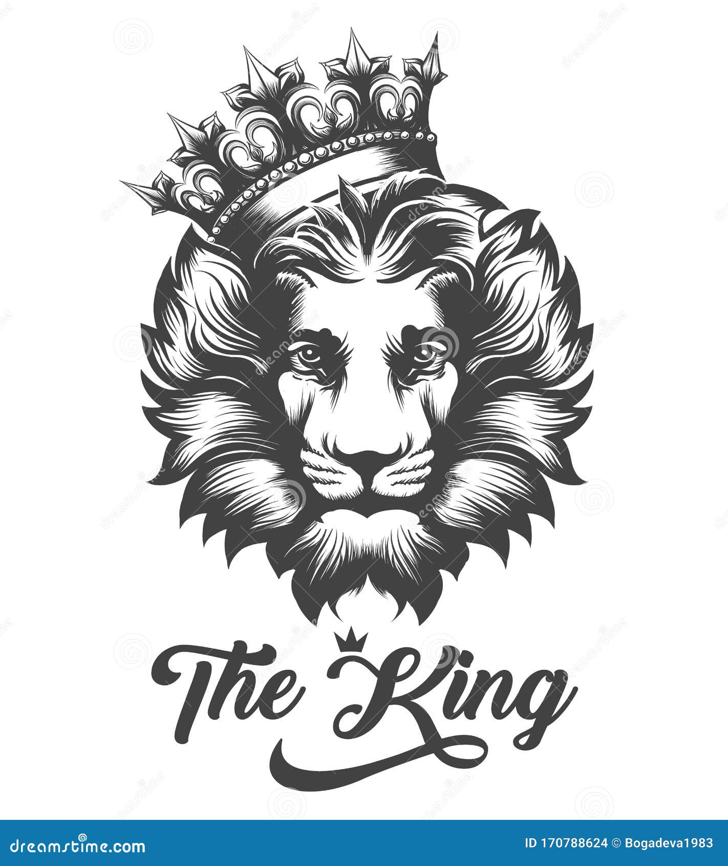 Lion Head in King Crown in Engraving Style Stock Vector - Illustration of  estate, emblem: 170788624