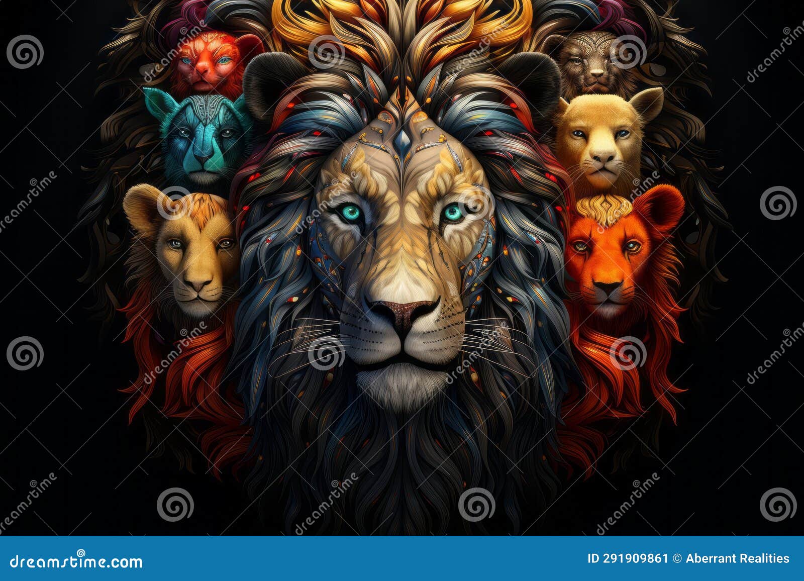 A Lion Head with Many Different Colors on it Stock Illustration - Illustration of design, animal ...