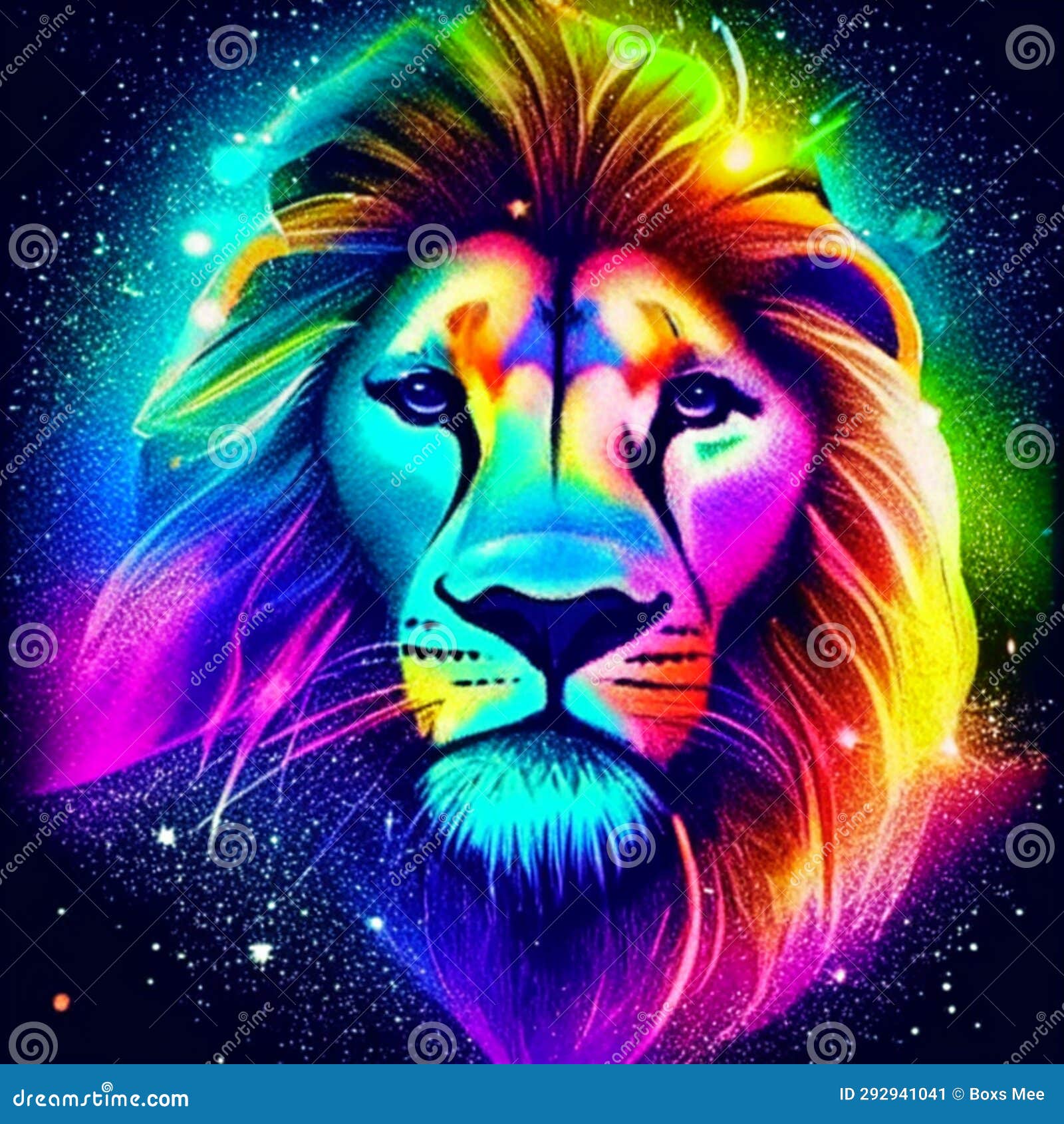 Lion Head in Rainbow Colors. Psychedelic Vector Illustration Stock
