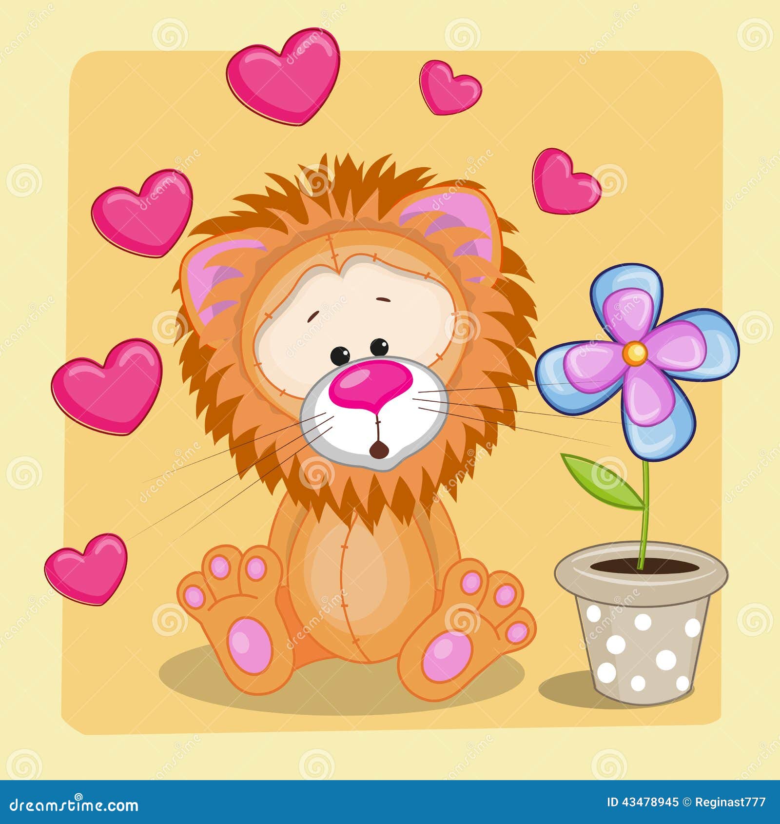 Lion with heart and flower stock vector. Illustration of drawing 43478945