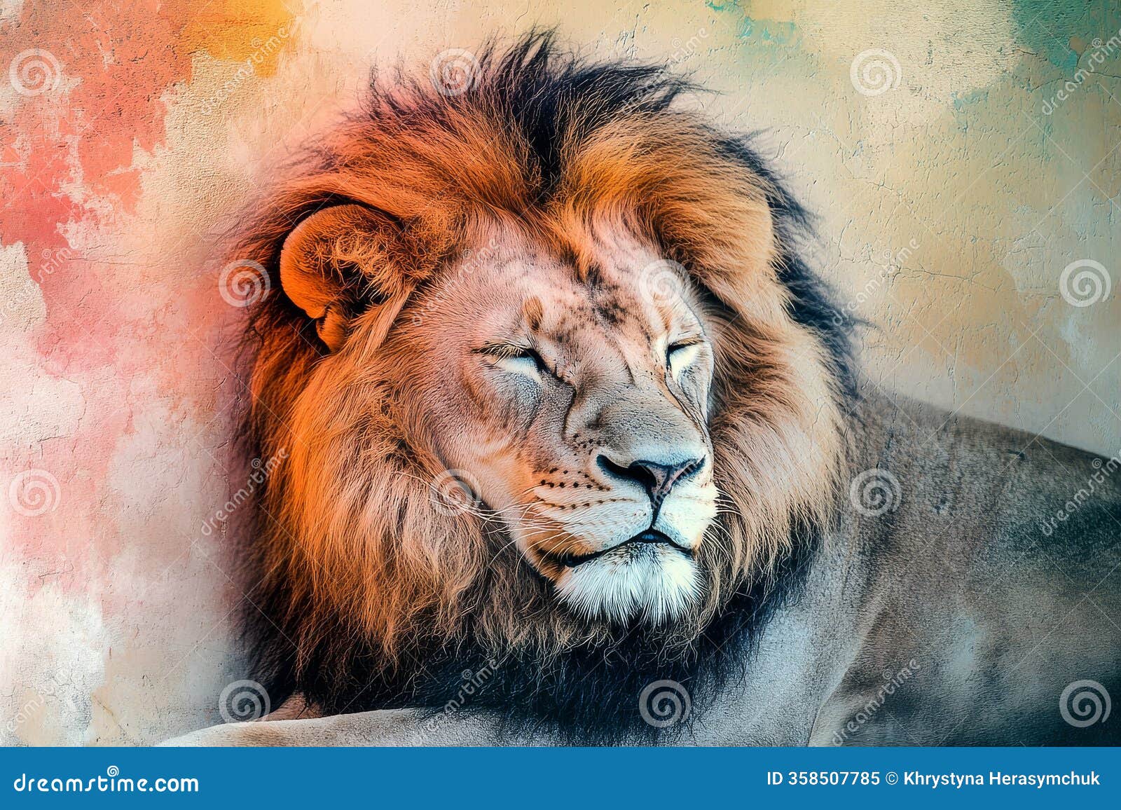 lion , bold colors, graphic , stylized animal portrait, unique art style on a ai ganerated