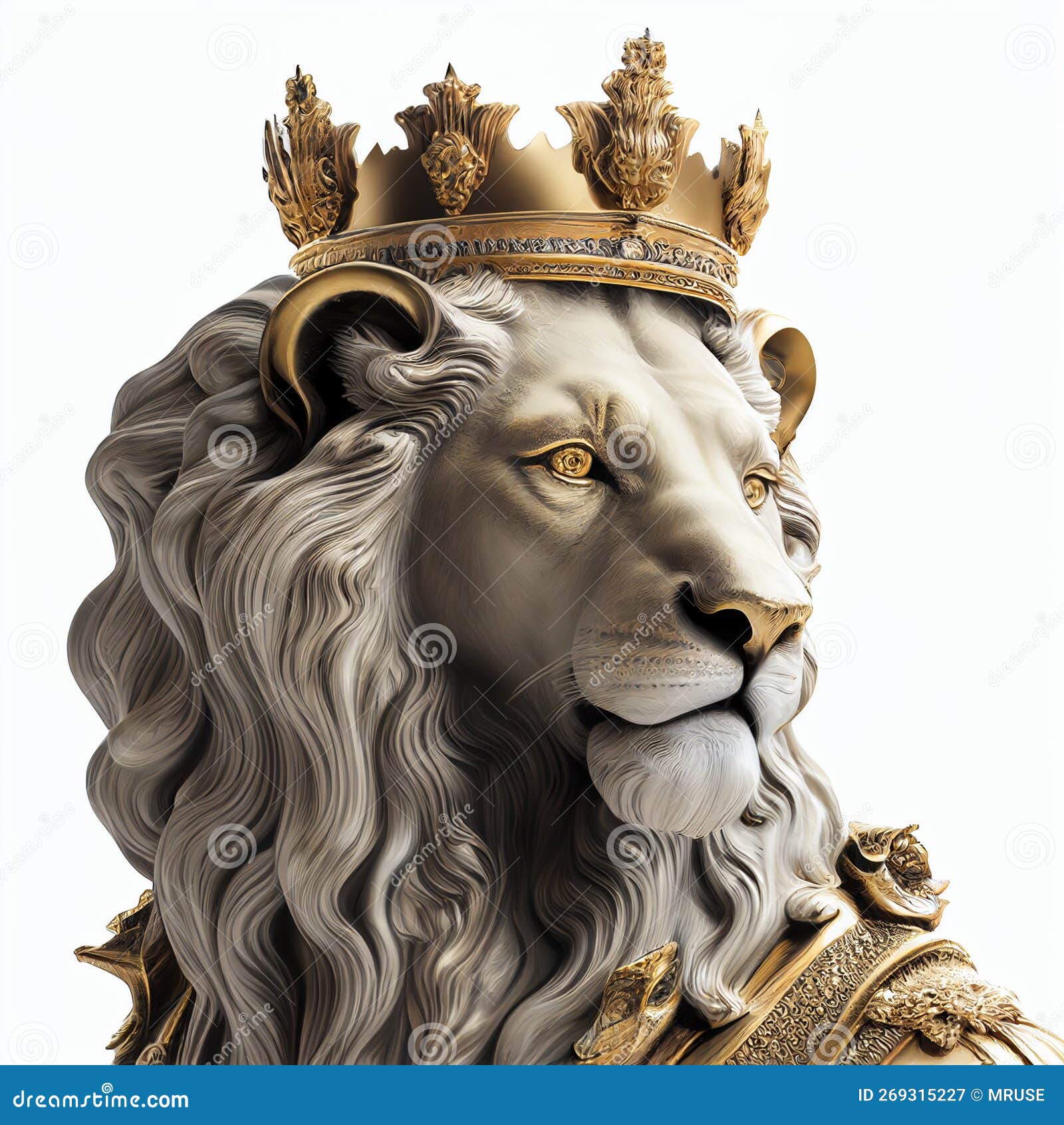 Lion King Sculpture with Crown Stock Illustration Illustration of
