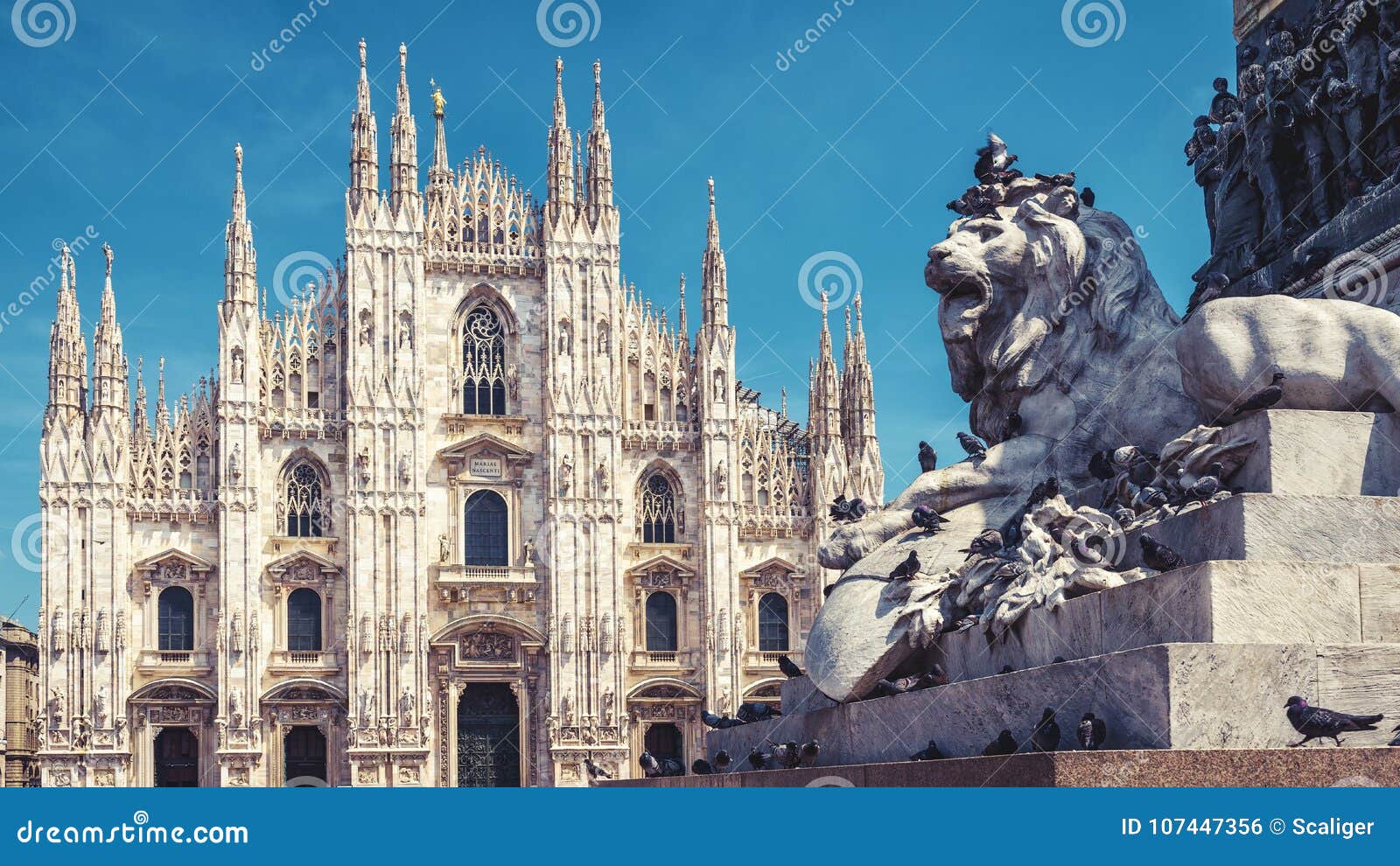 lion and milan cathedral in milan, italy