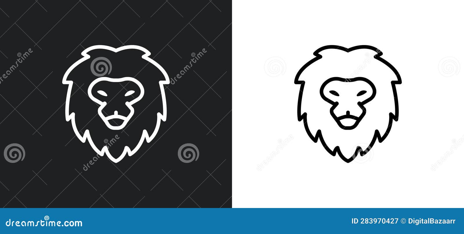 lion outline icon in white and black colors. lion flat  icon from animals collection for web, mobile apps and ui