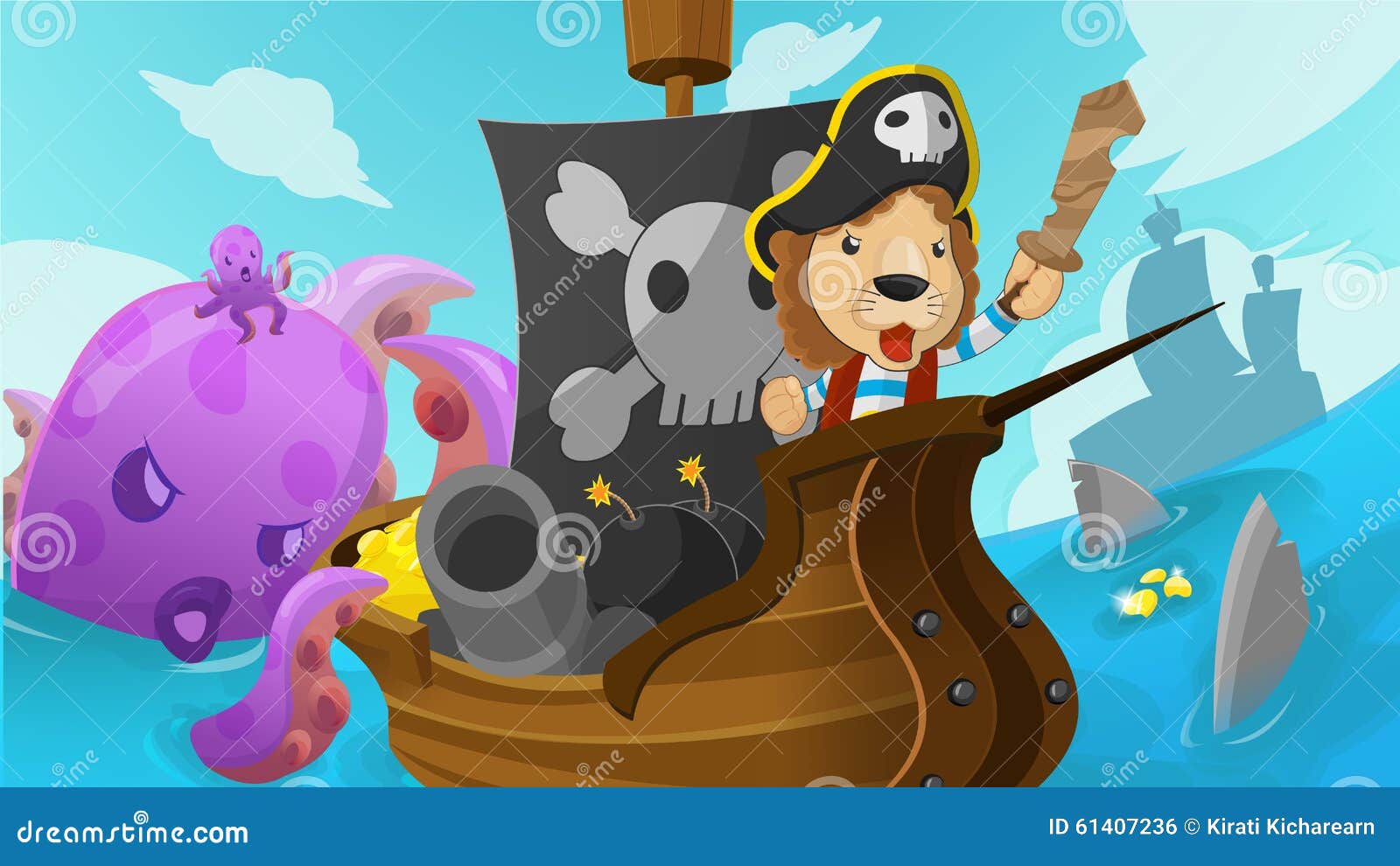 Lion Pirate Adventure Fantasy Cartoon-Vektor