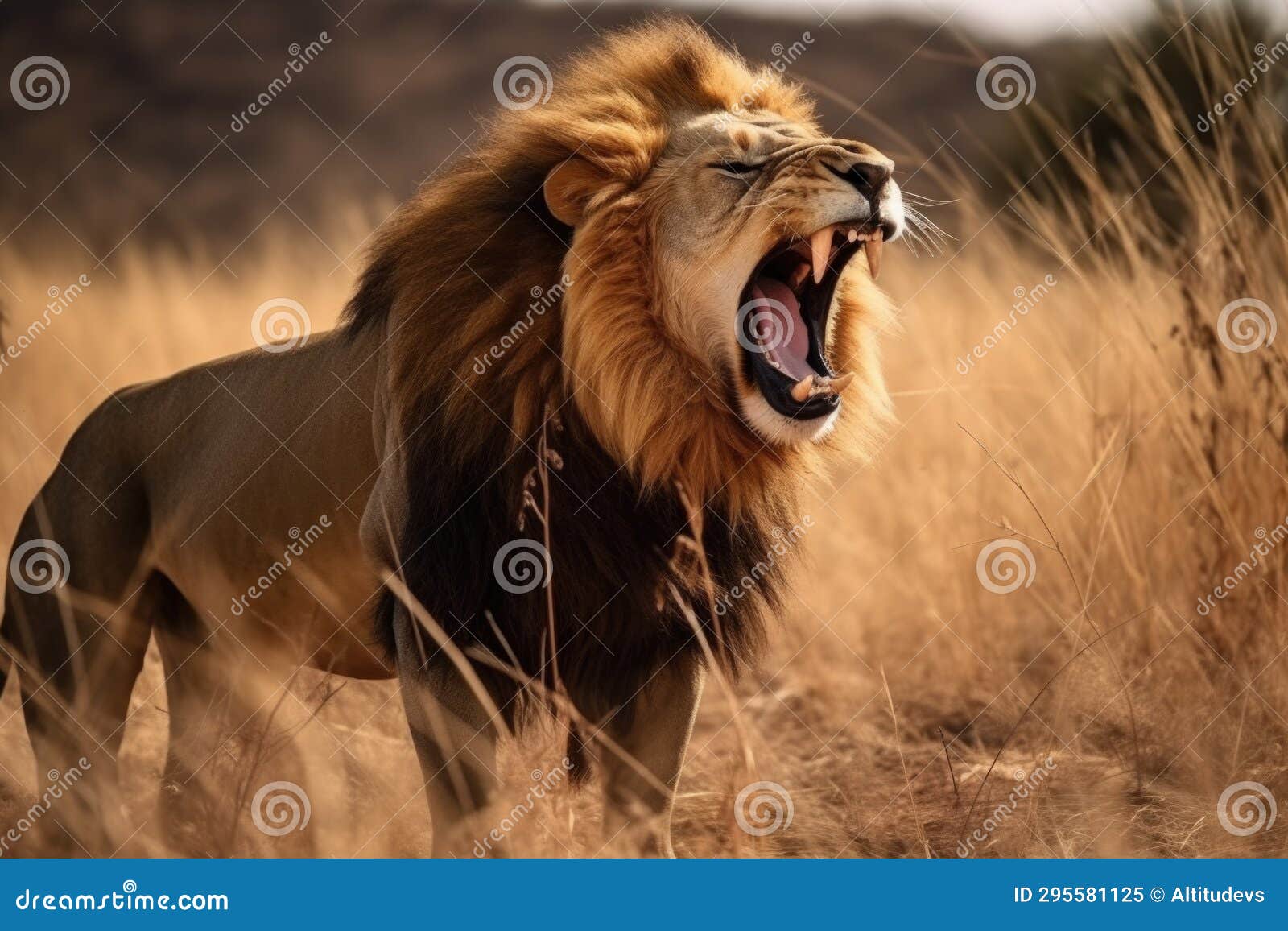 Lion Roaring in the Savannah Stock Image - Image of majestic, wild:  295581125, image size:1600x1156