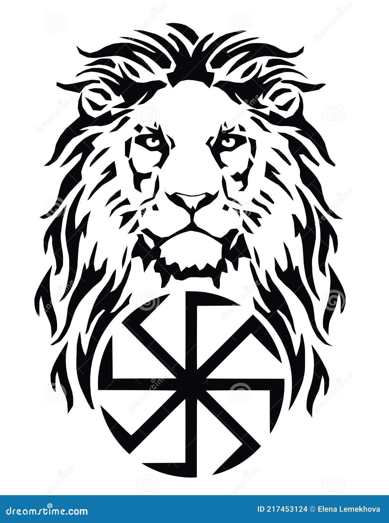 The Lions head and celtic sun  swastika drawing for tattoo on a white  background illustration black and white Stock Photo  Alamy