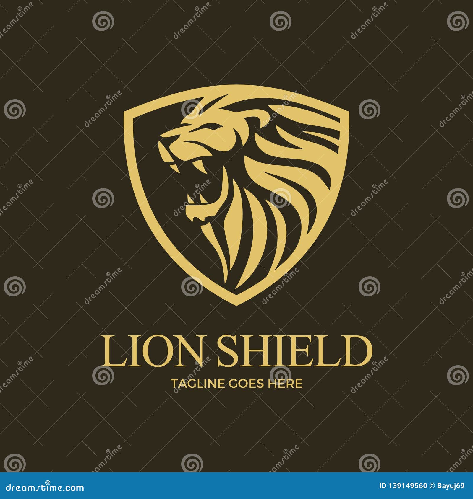 lion shield  art logo template dark background