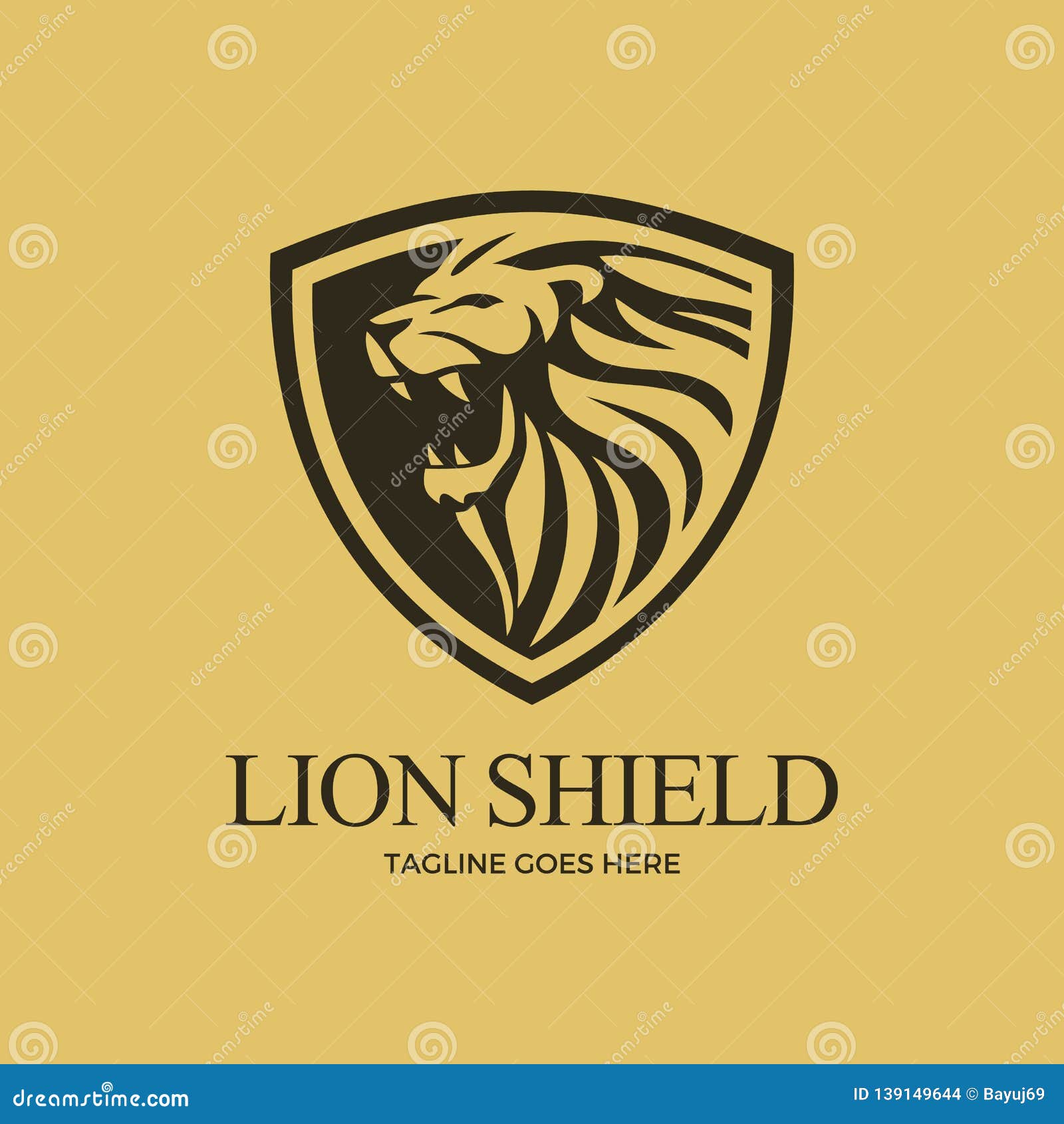 lion shield  art logo template light background