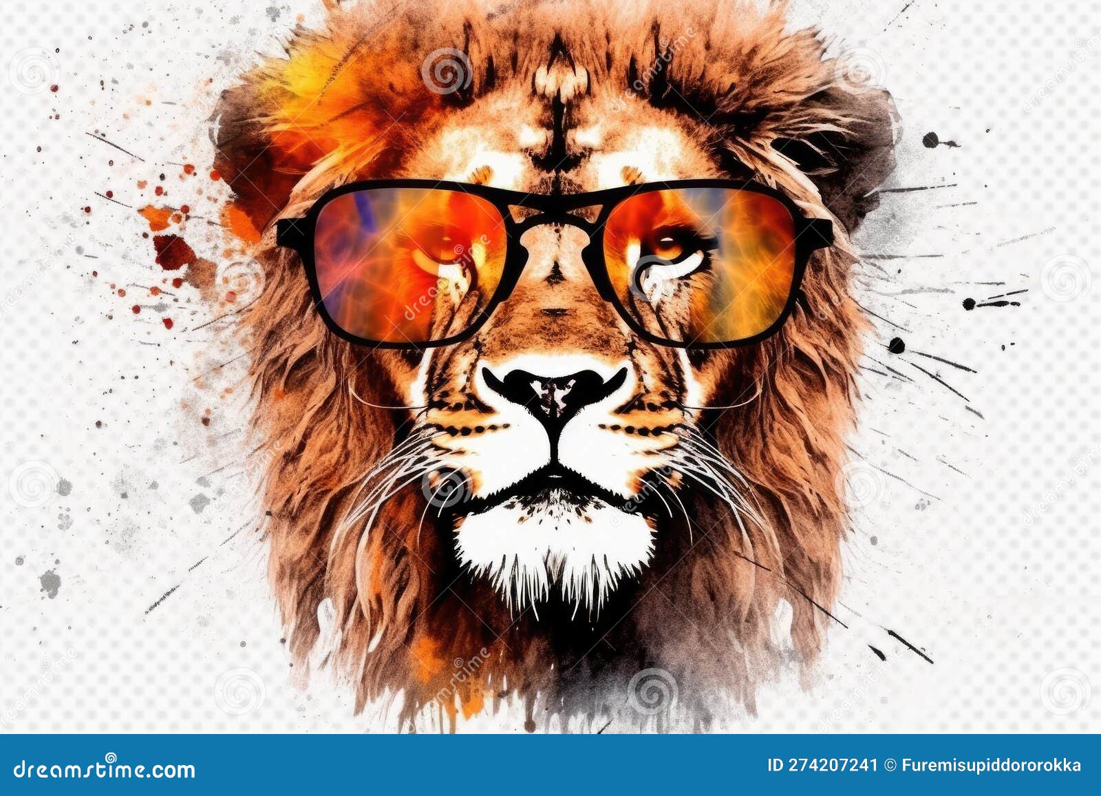 Lion in Sunglasses Realistic with Paint Splatter Abstract Generative AI ...