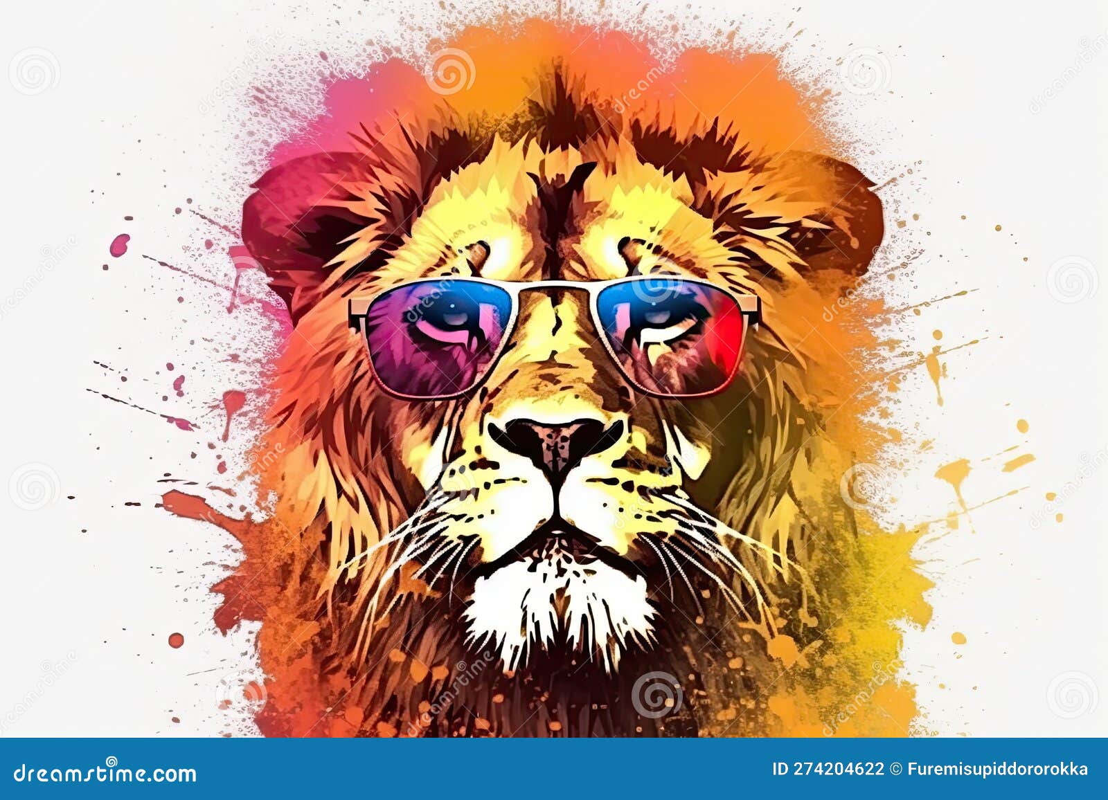 Lion in Sunglasses Realistic with Paint Splatter Abstract Generative AI ...