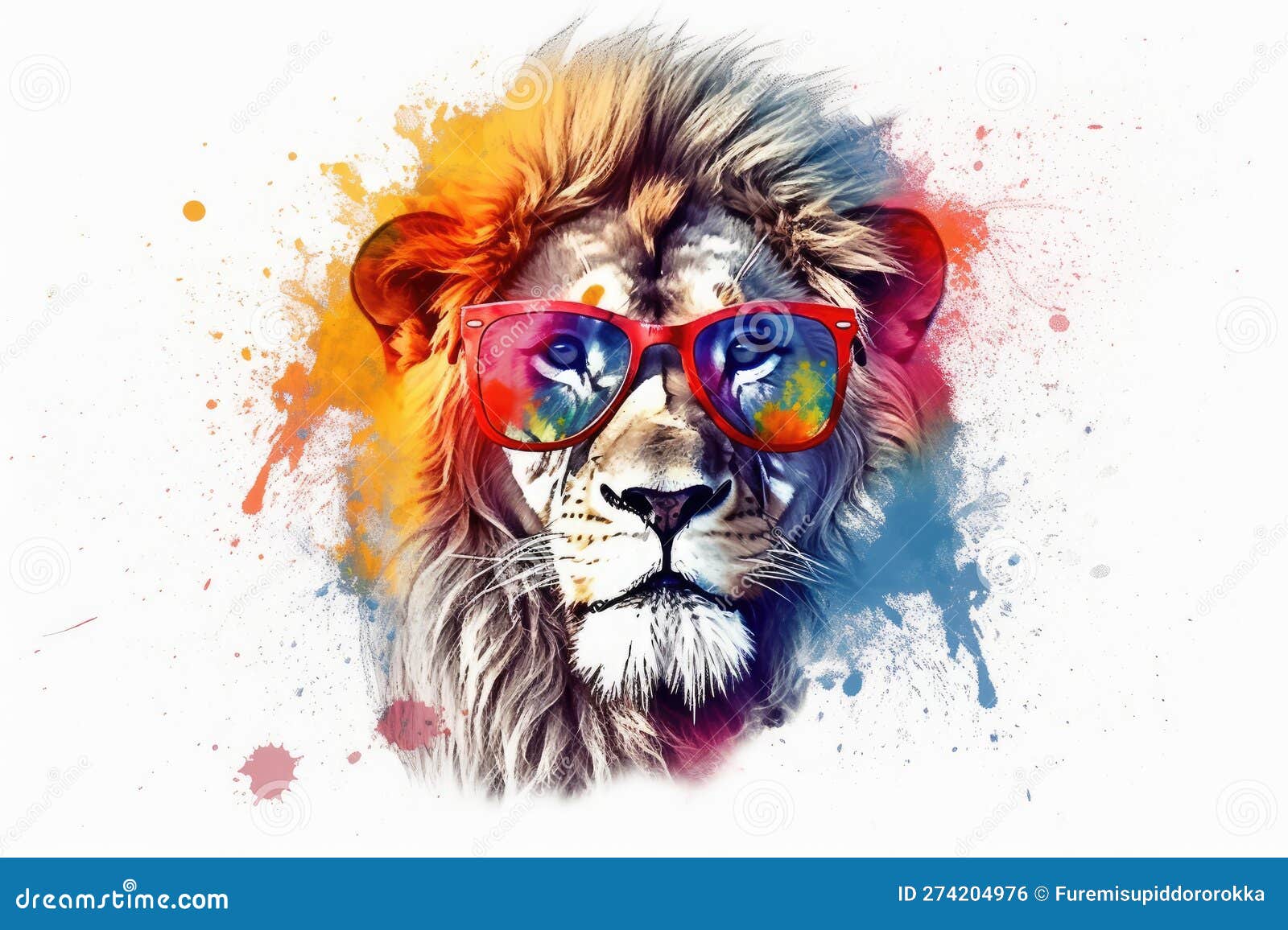 Lion in Sunglasses Realistic with Paint Splatter Abstract Generative AI ...