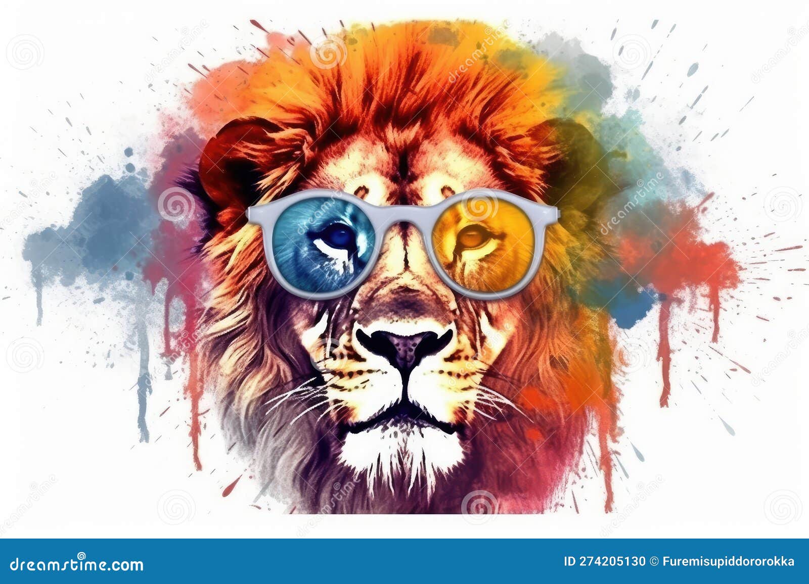 Lion in Sunglasses Realistic with Paint Splatter Abstract Generative AI ...