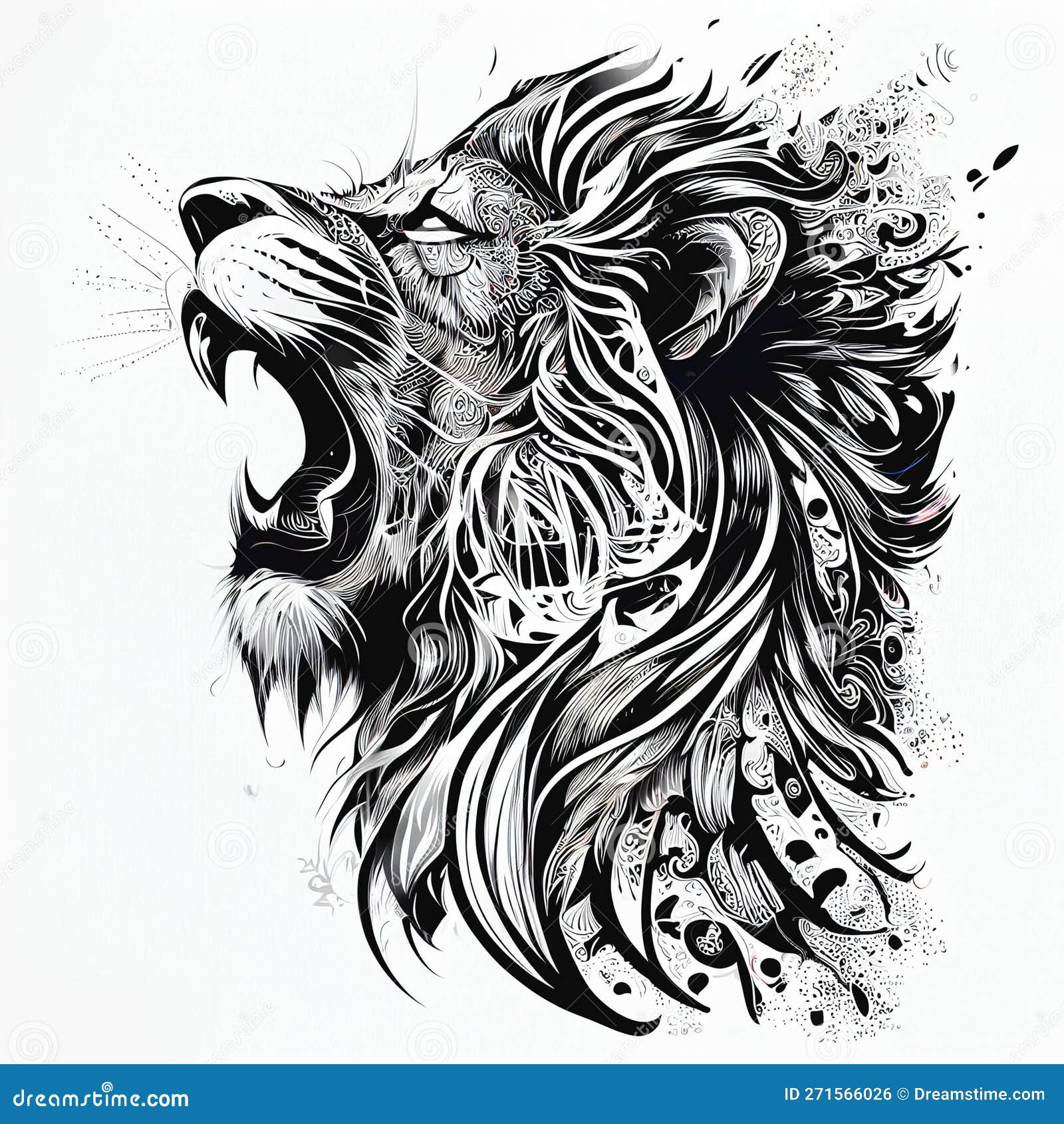 Lion tattoo ink art stock illustration. Illustration of blue - 271566026