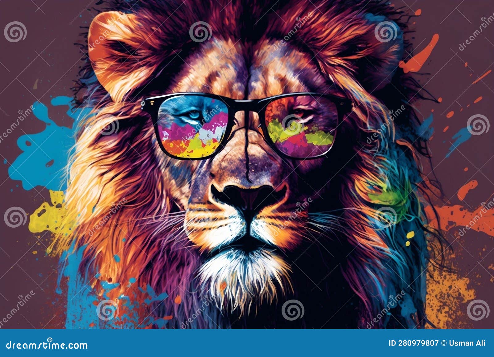 A Lion Wearing Sunglasses Looks Cool on a Colorful Background. AI Stock ...