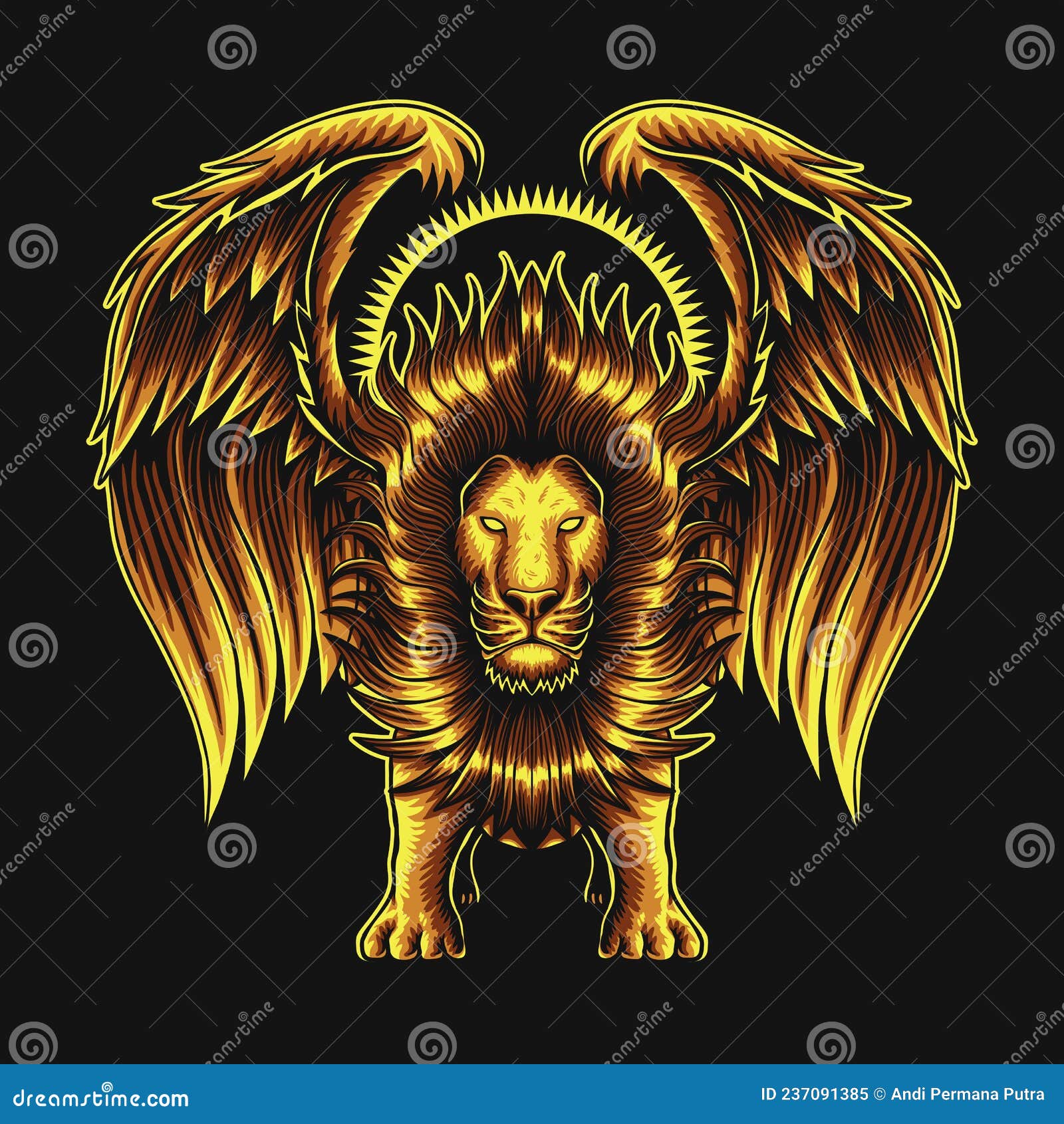 Lion with Wing Gold Vector Illustration Stock Vector - Illustration of ...