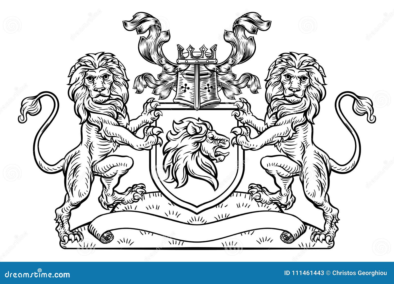 lions crest shield coat of arms heraldic emblem