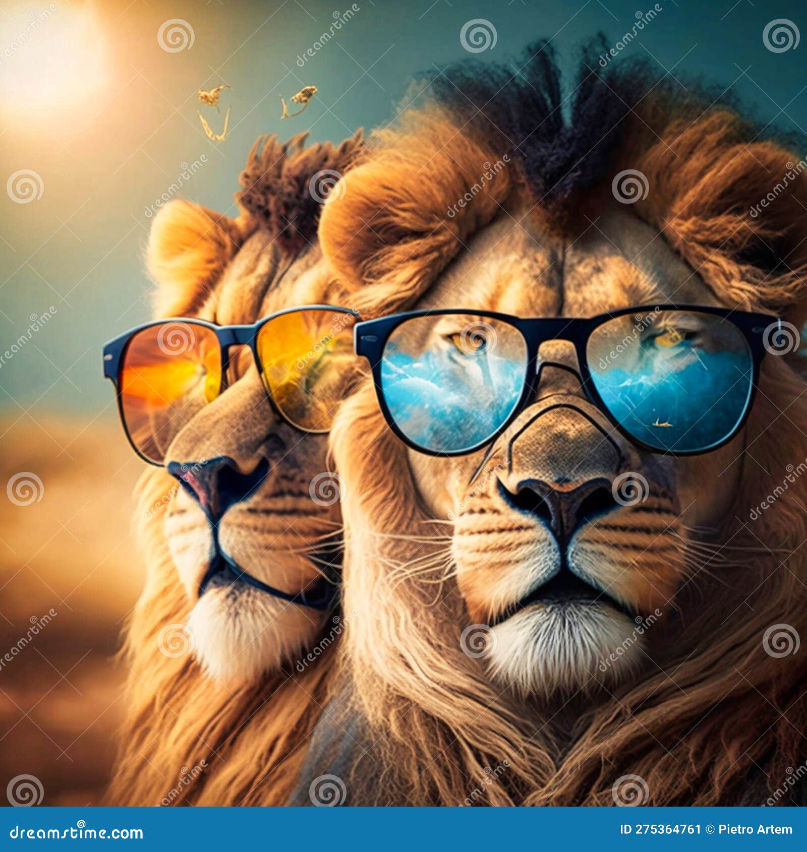 Lions in Sunglasses Taking a Selfie, Generative AI Stock Illustration ...