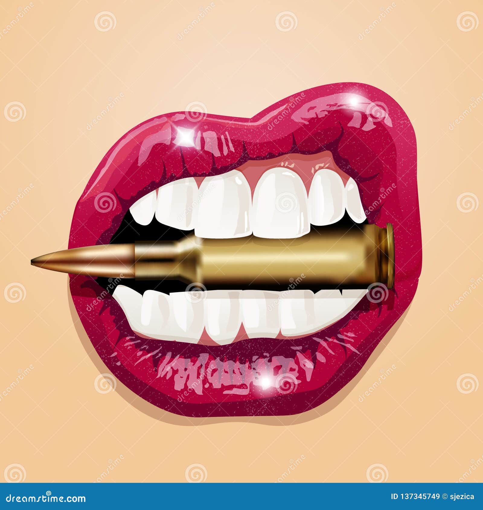 pink women lips with bullet. 