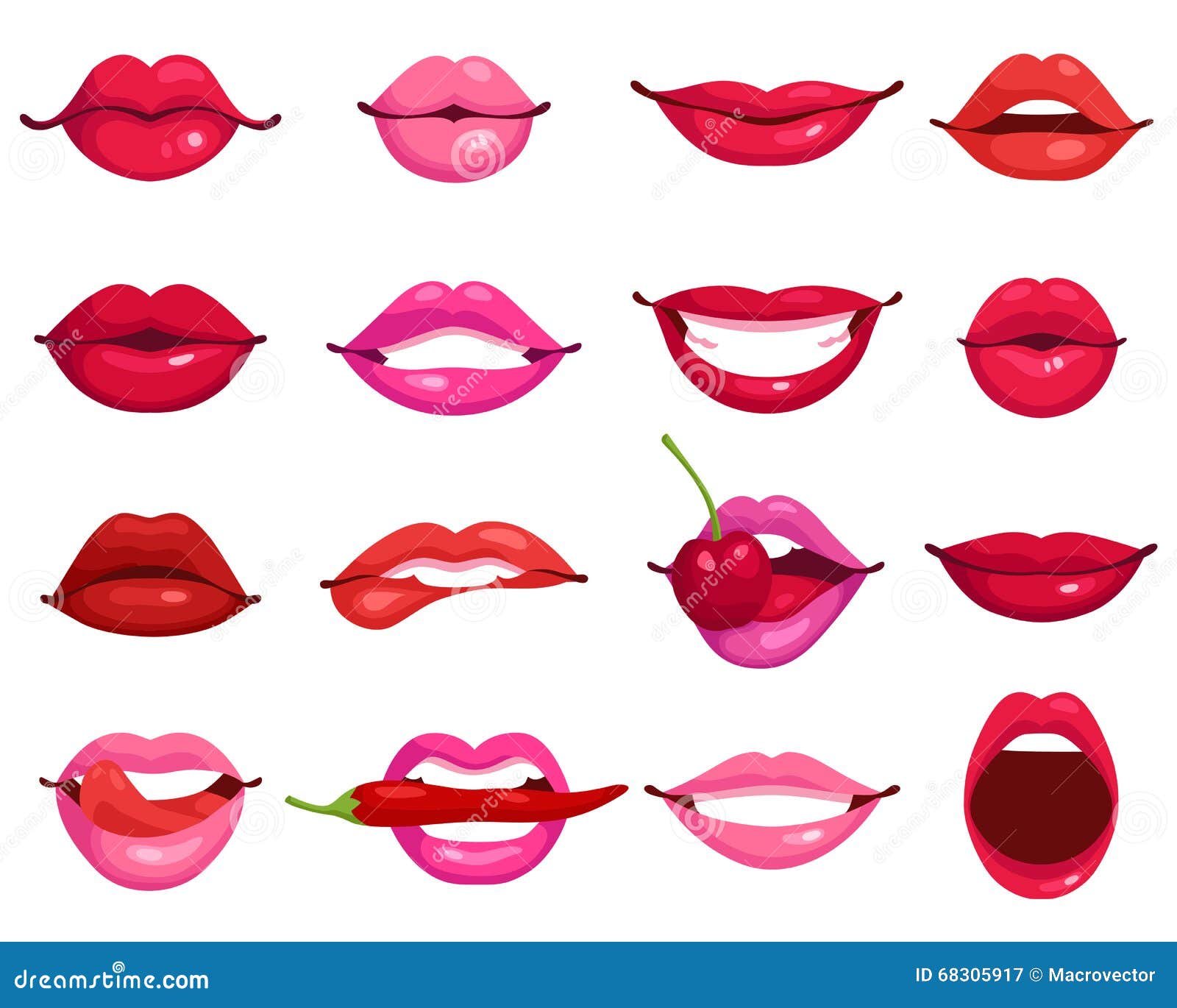 Lips Cartoon Set stock vector. Illustration of female - 68305917