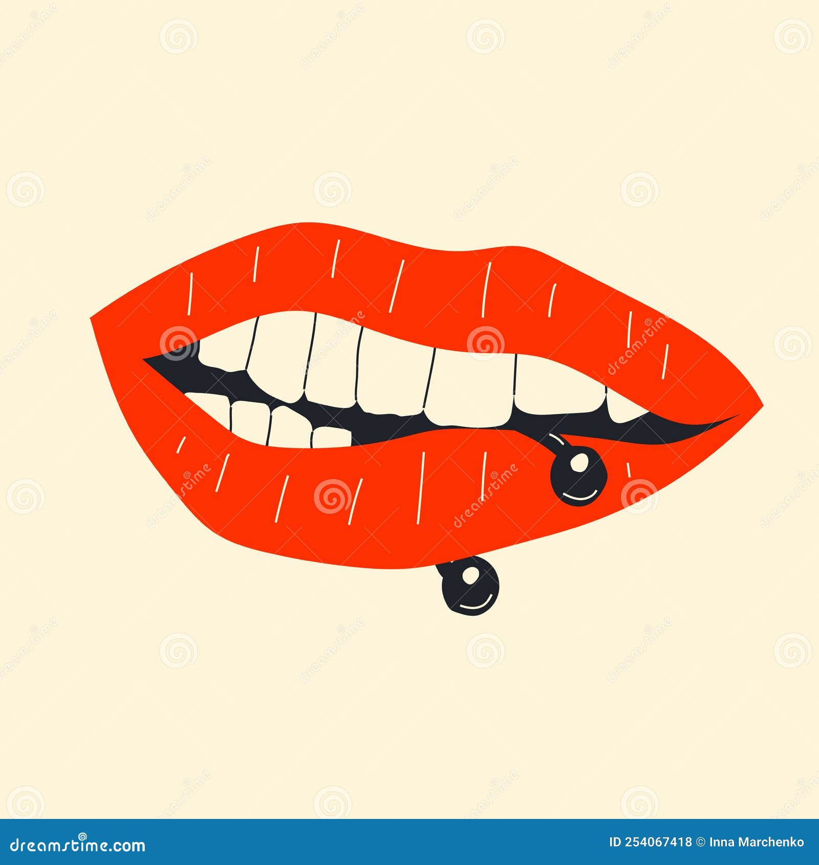 Lips Piercing Vector in Cartoon Style. Stock Vector Illustration of