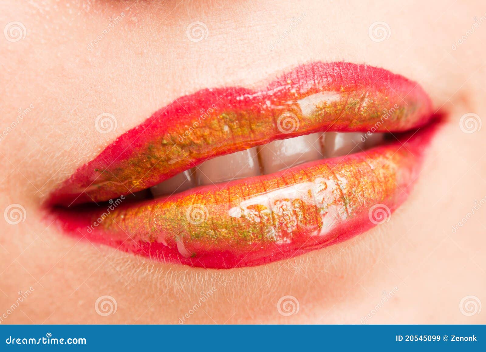 Lips with Red, Green and Yellow Lipstick Stock Image Image of