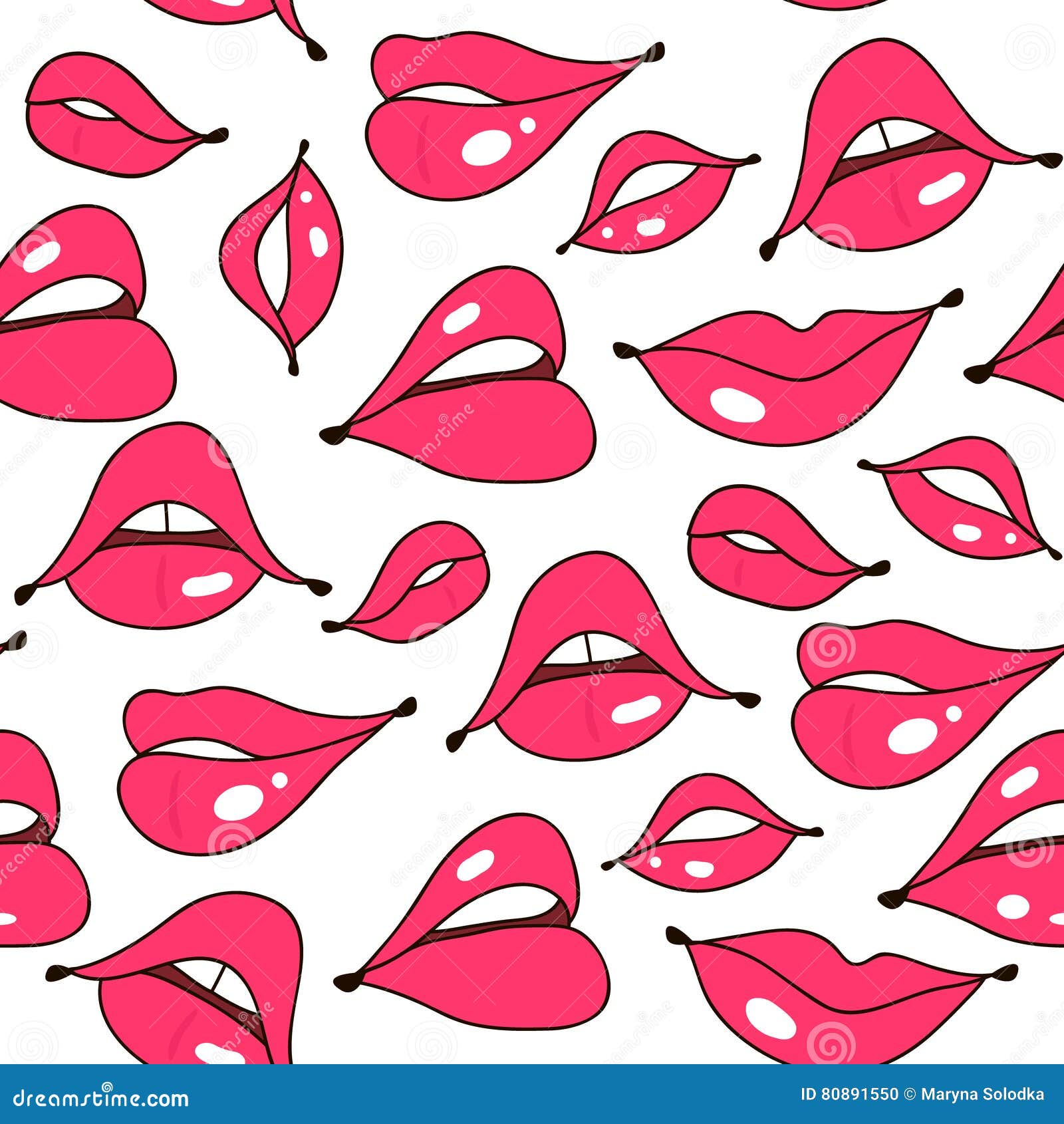 Lips Seamless Pattern in Retro Color Style. Trendy Fabric Backdrop ...