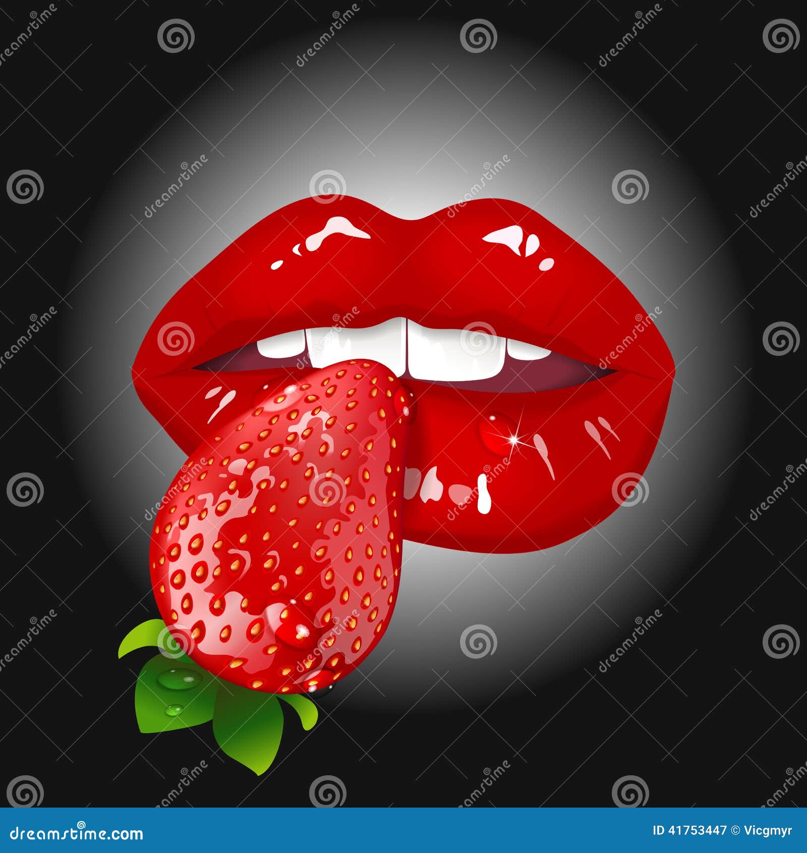 Lips with strawberry stock vector. Illustration of make 41753447