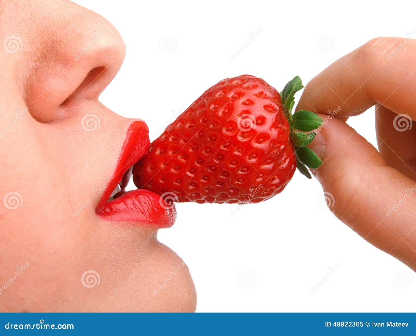 Lips and strawberry stock image. Image of isolated, indoors 48822305