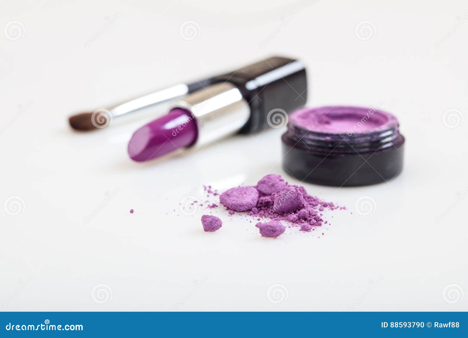 Lipstick And Eye Shadow Isolated On White Background Stock Photo