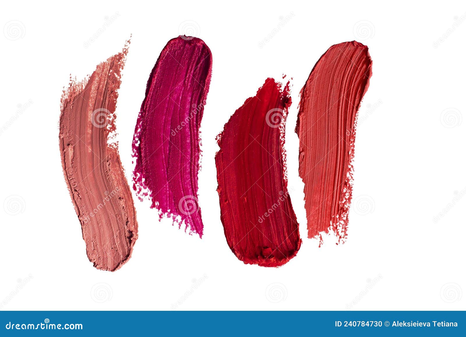 lipstick smear smudge swatch  on white background. colorfull red lipstick texture