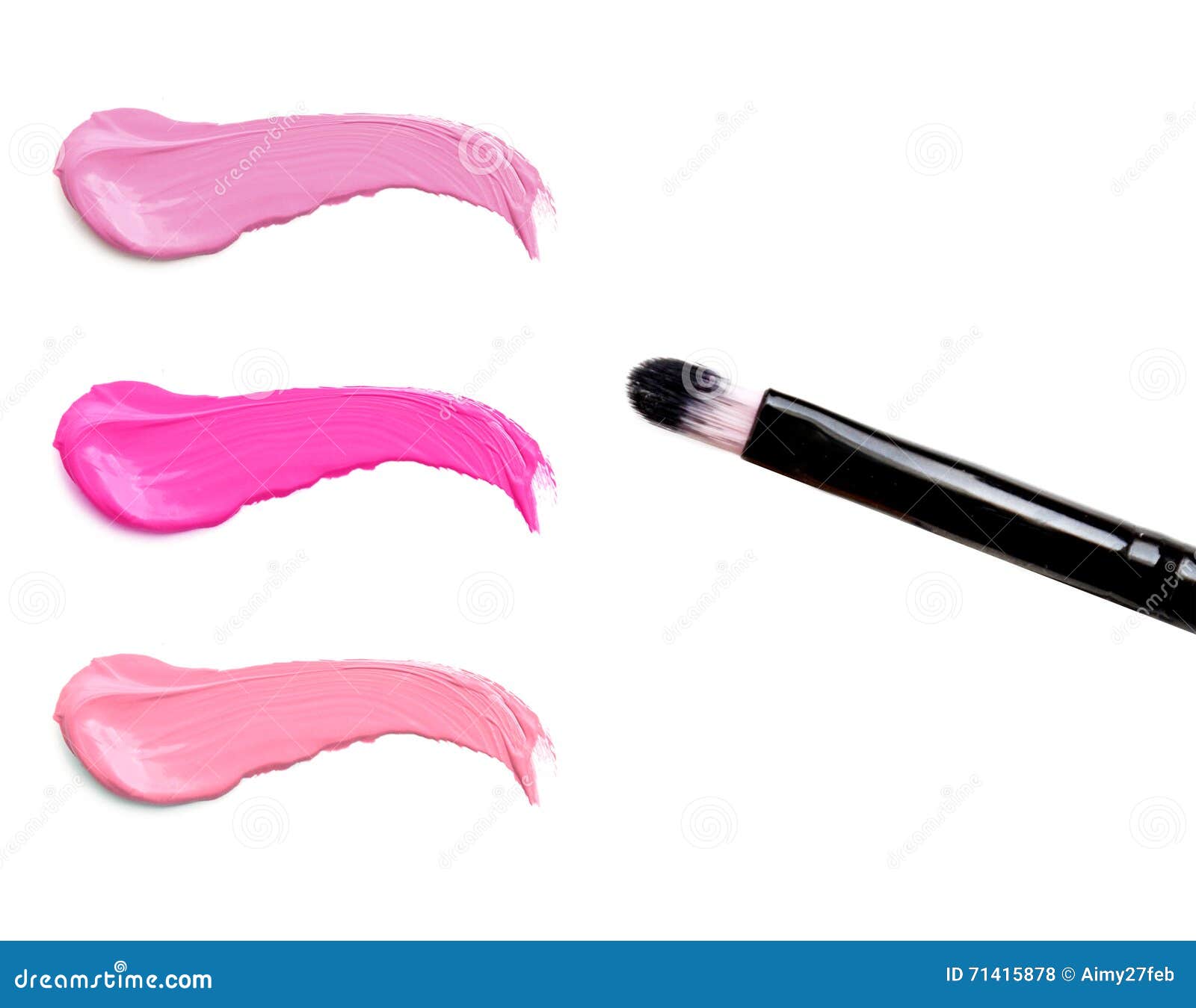 Lipstick Stroke (sample) with Makeup Brush, Isolated on White. Stock
