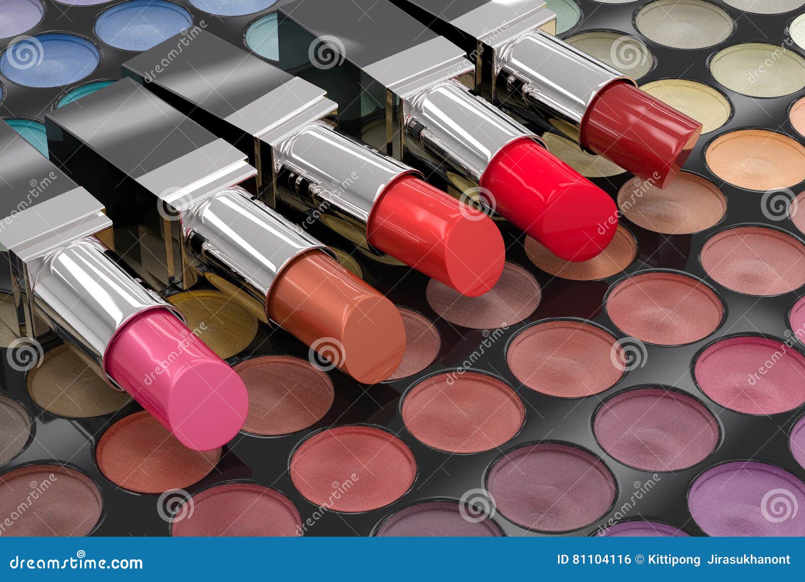 Lipsticks on Eye Shadow Palette Stock Illustration Illustration of