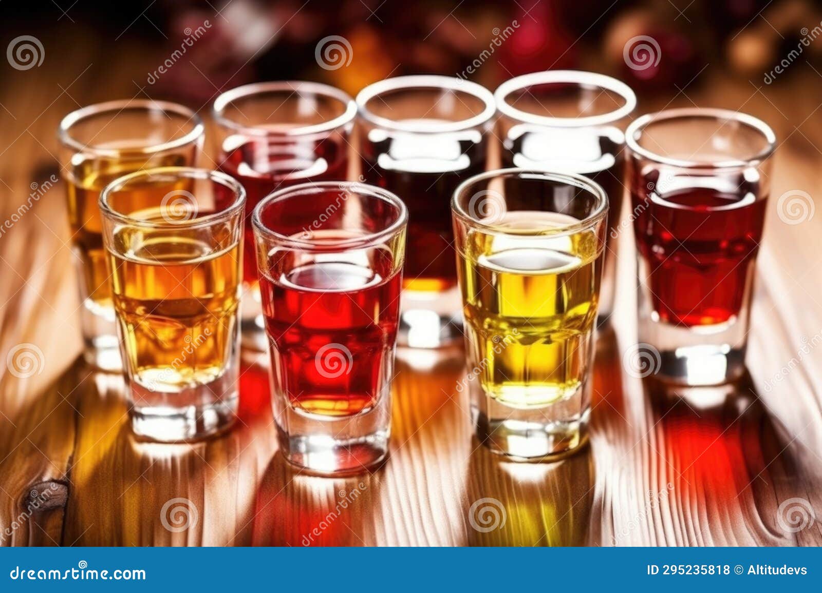 Liqueur Samples Labeled with Different Flavor Profiles Stock Photo