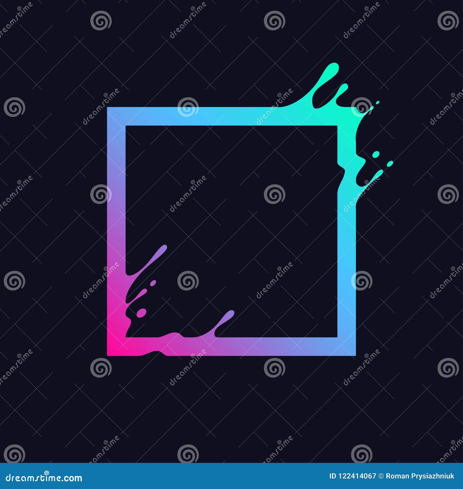 liquid colorful square. abstract gradient rectangle  with splash and drops. flux effect  for logo, banner, poster.