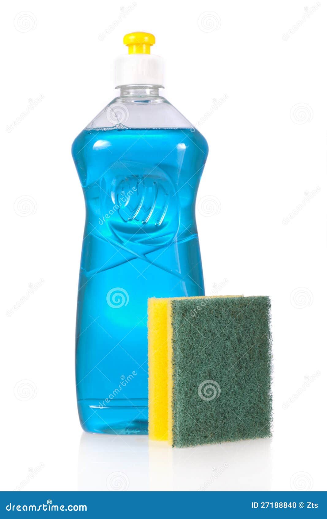 Liquid Detergent Bottle and Scouring Pad for Dish Stock Photo Image