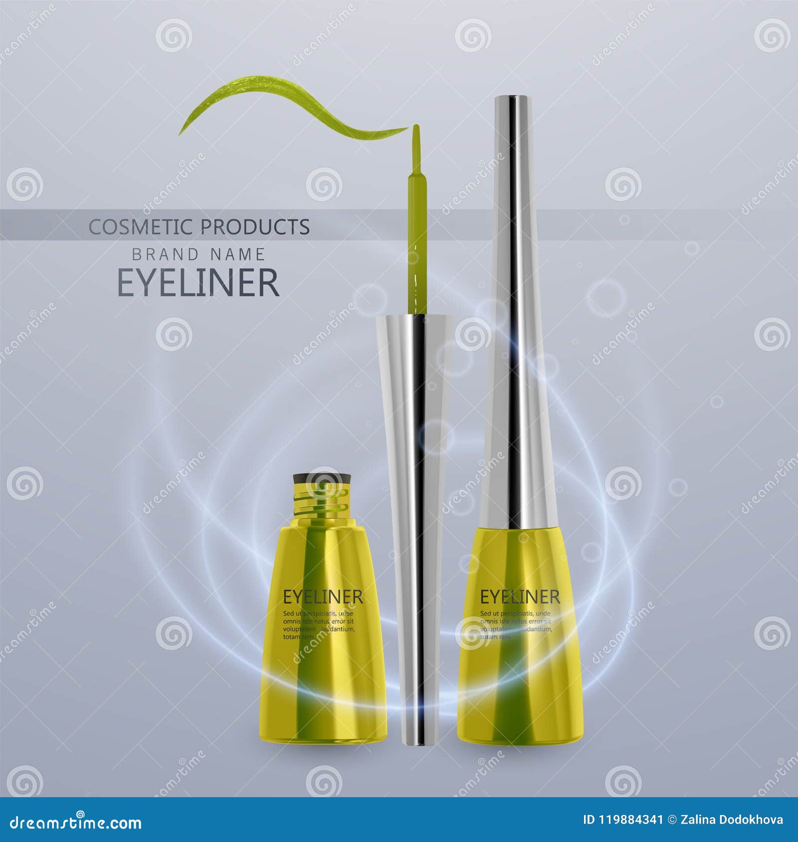 Download Liquid Eyeliner Set Of Bright Yellow Color Eyeliner Product Mockup For Cosmetic Use In 3d Illustration Isolated On Stock Vector Illustration Of Glossy Beauty 119884341