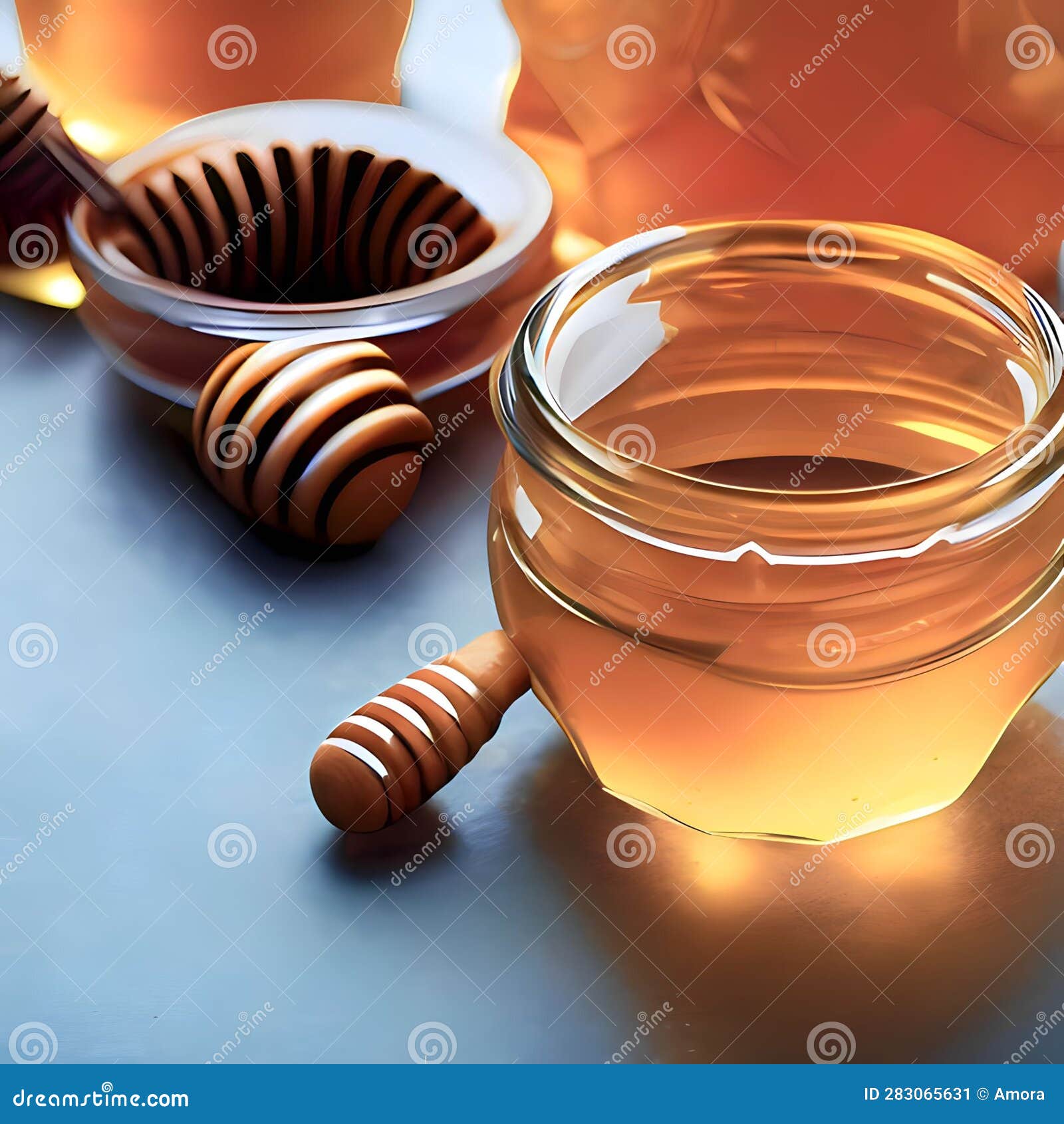 Liquid Honey that is in a Glass Jar and a Honey Stirrer Stock Illustration Illustration of
