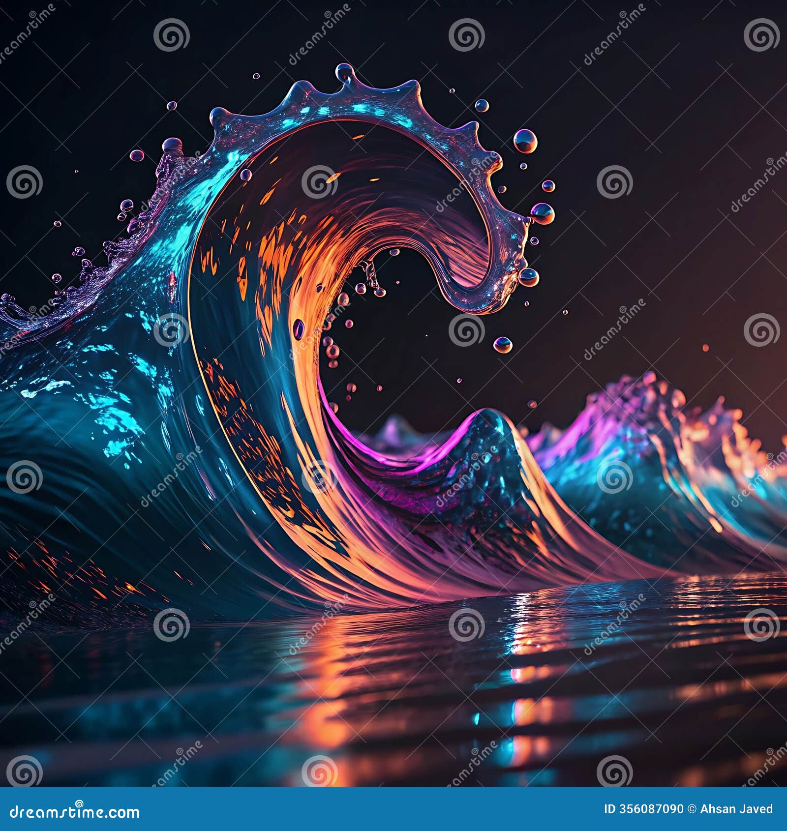 liquid metal waves reflecting vibrant colors